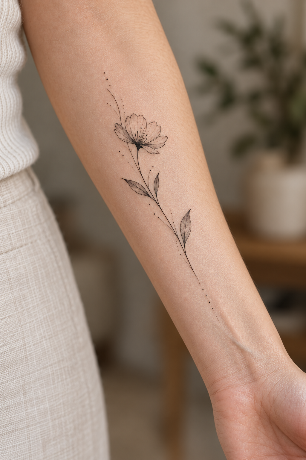 Feather fine-line tattoo