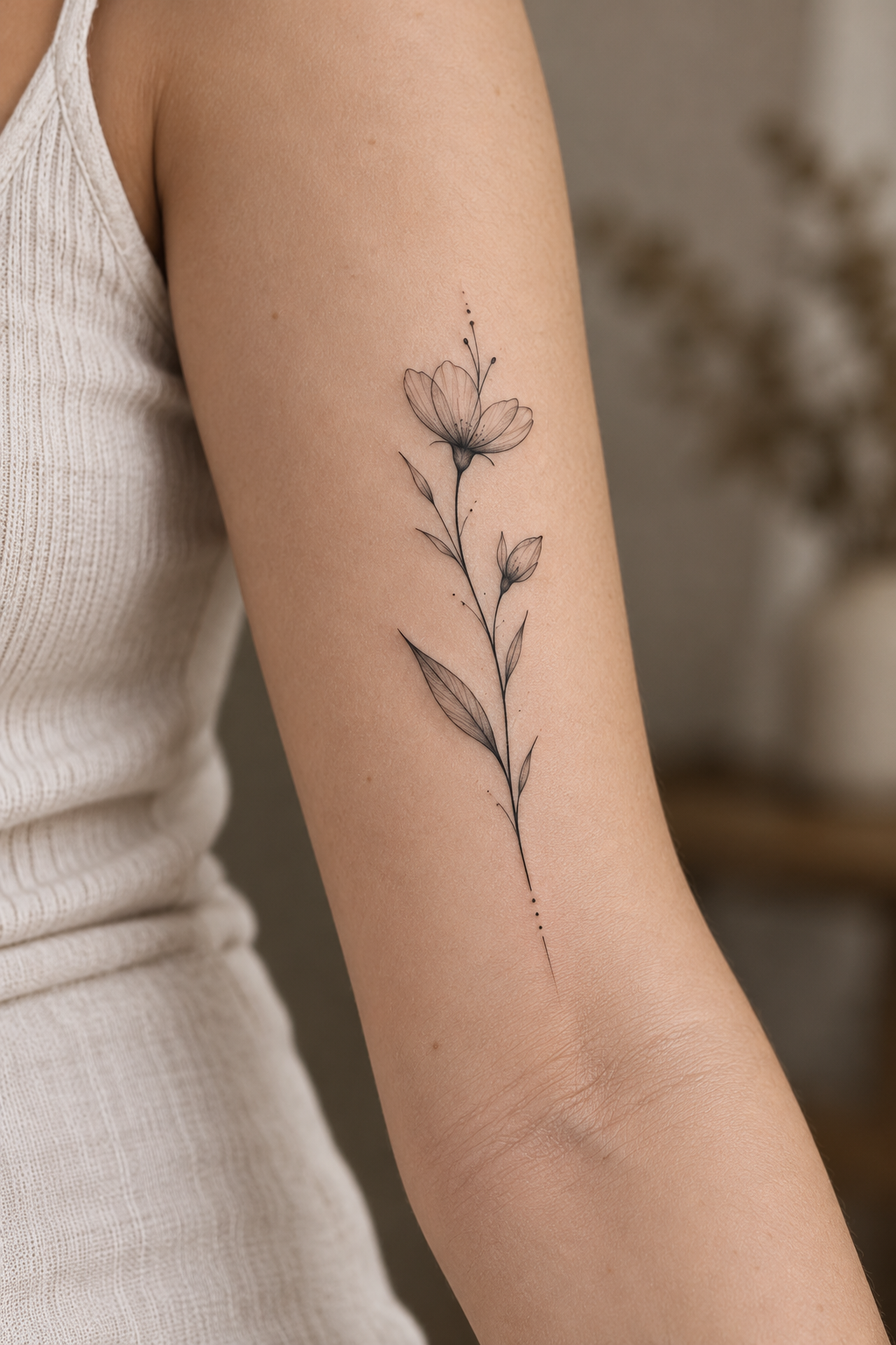 Wave and shell fine-line tattoo