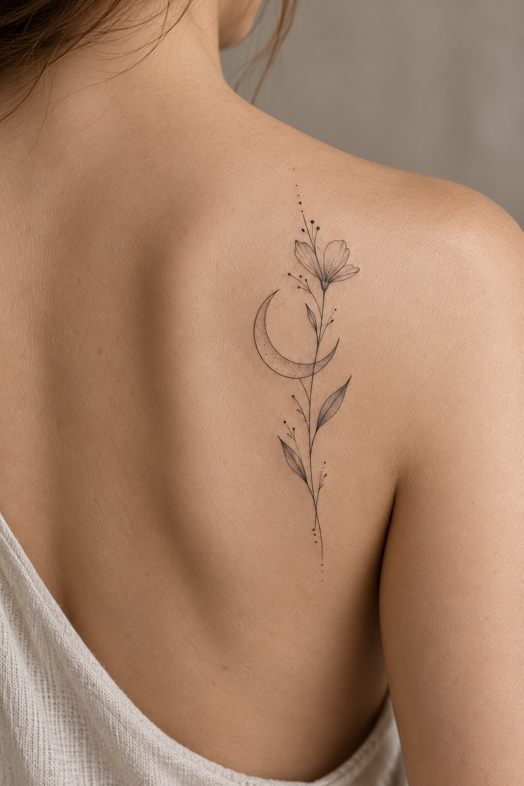 Pine branch fine-line tattoo