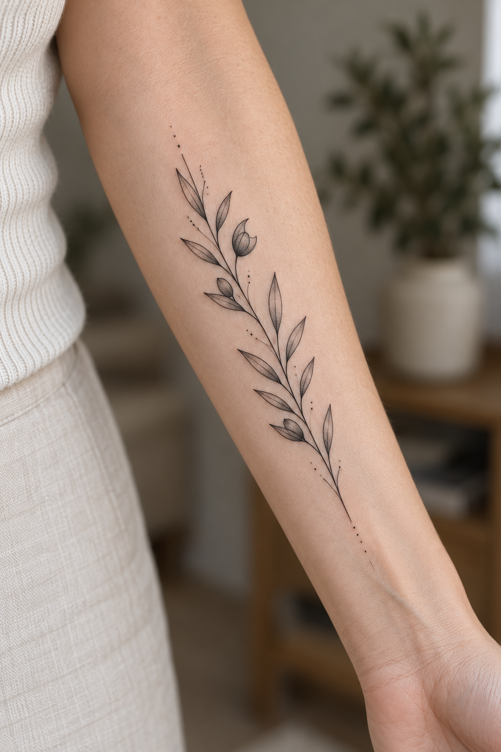 Seed pod fine-line tattoo