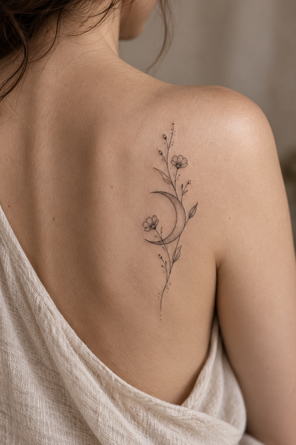 Crescent moon fine-line tattoo