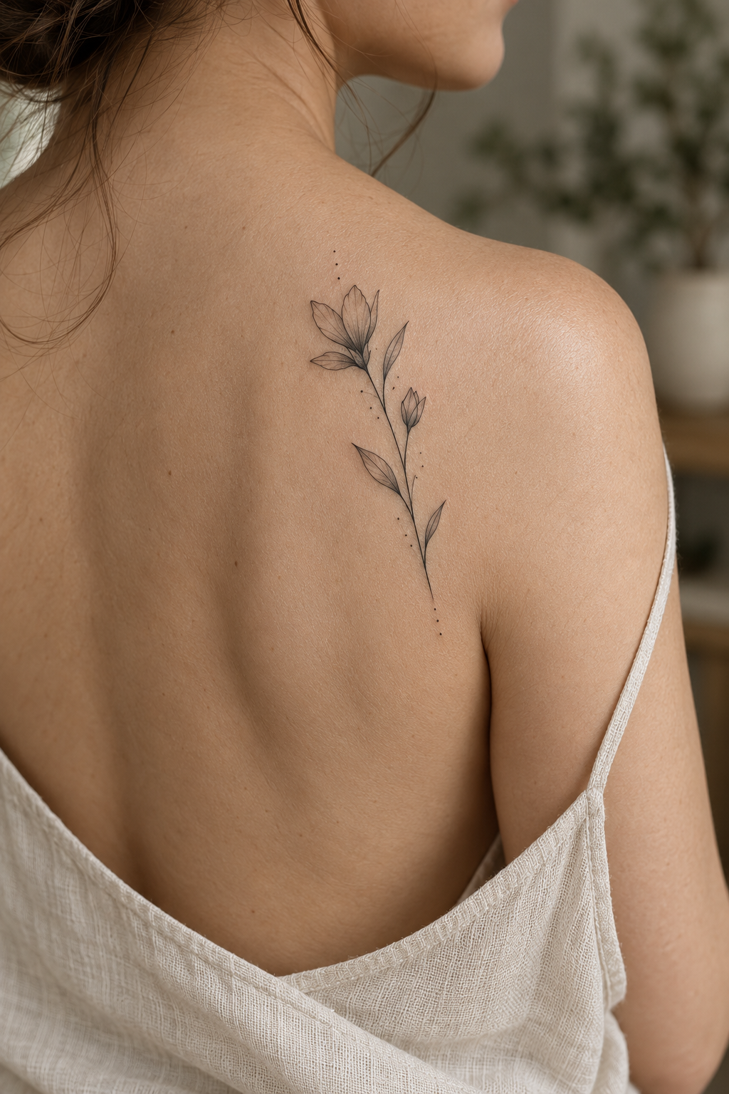 Lavender fine-line tattoo