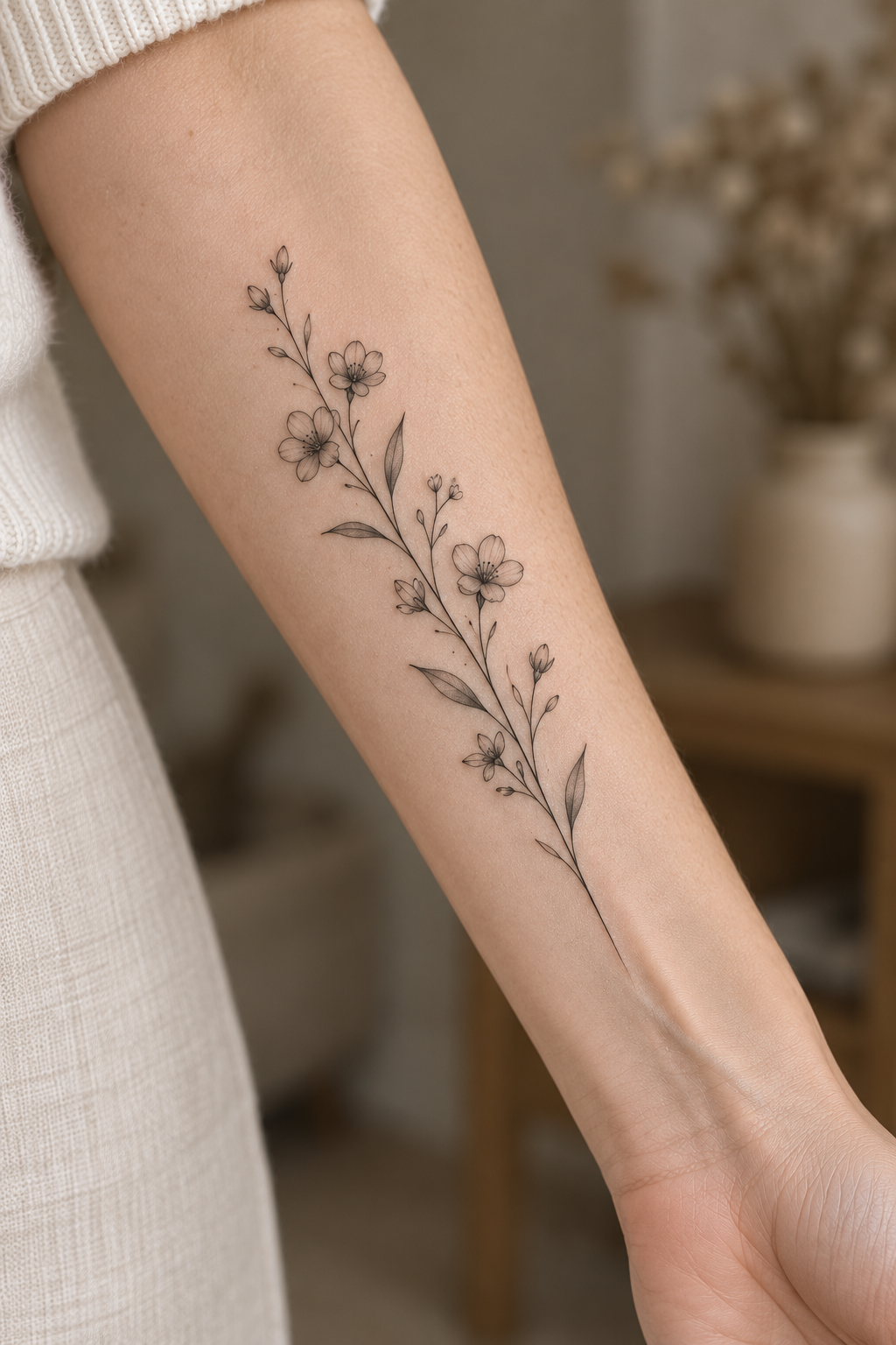 Stem fine-line tattoo