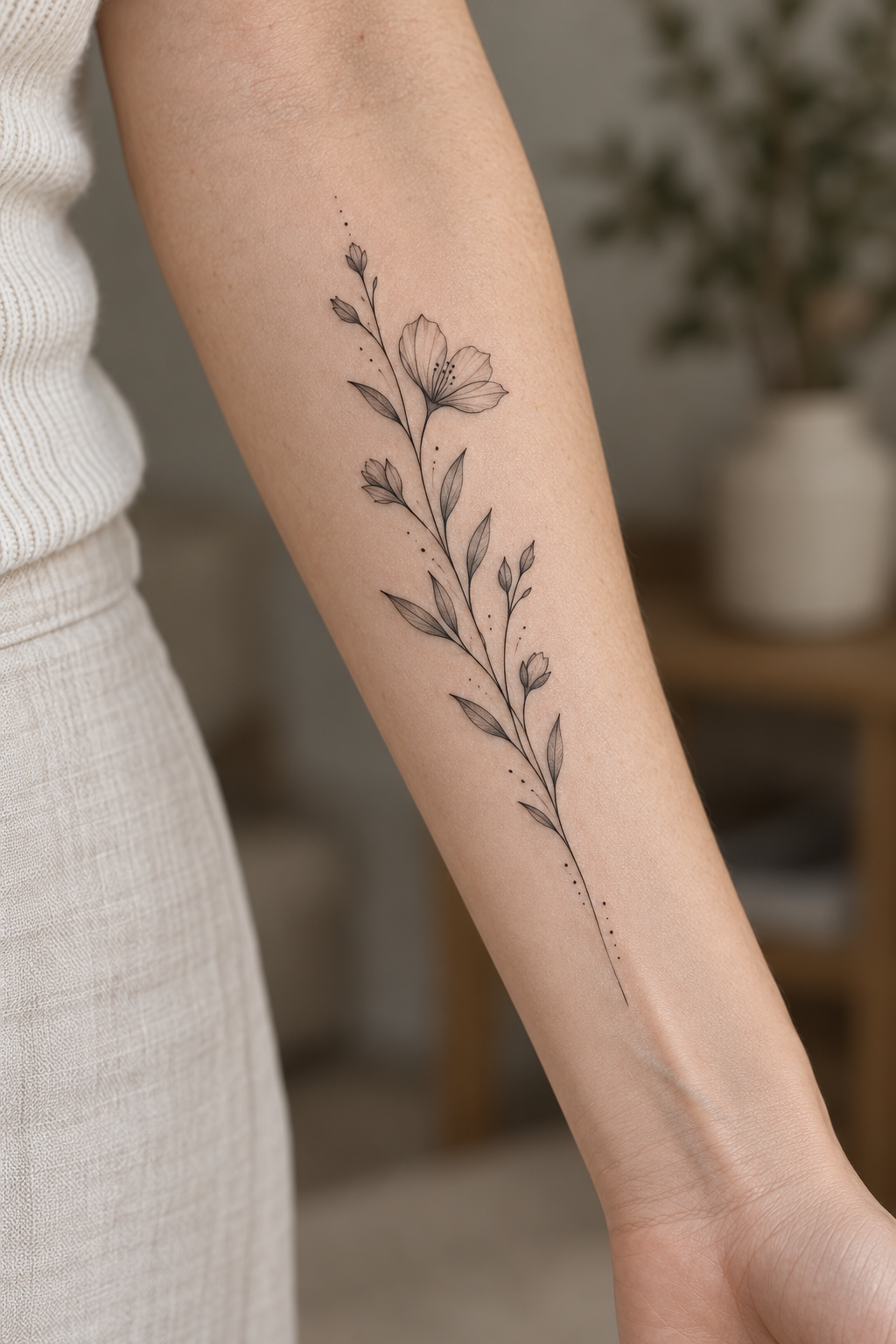 Tree spine fine-line tattoo