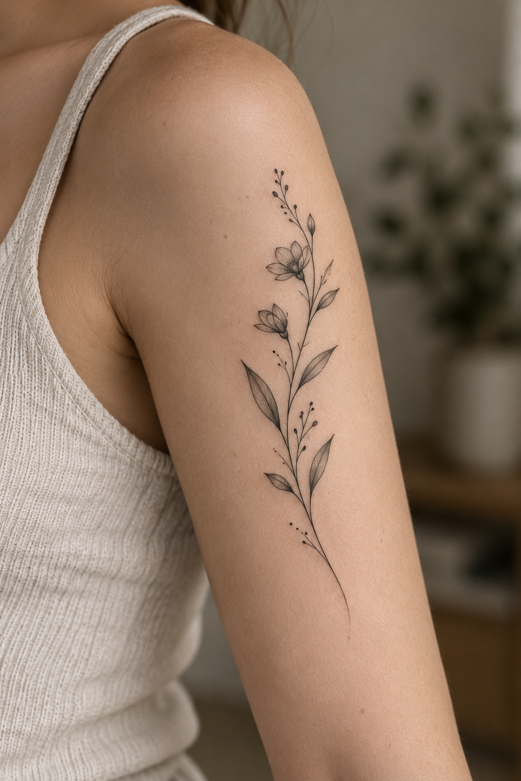 Fine-line vine tattoo