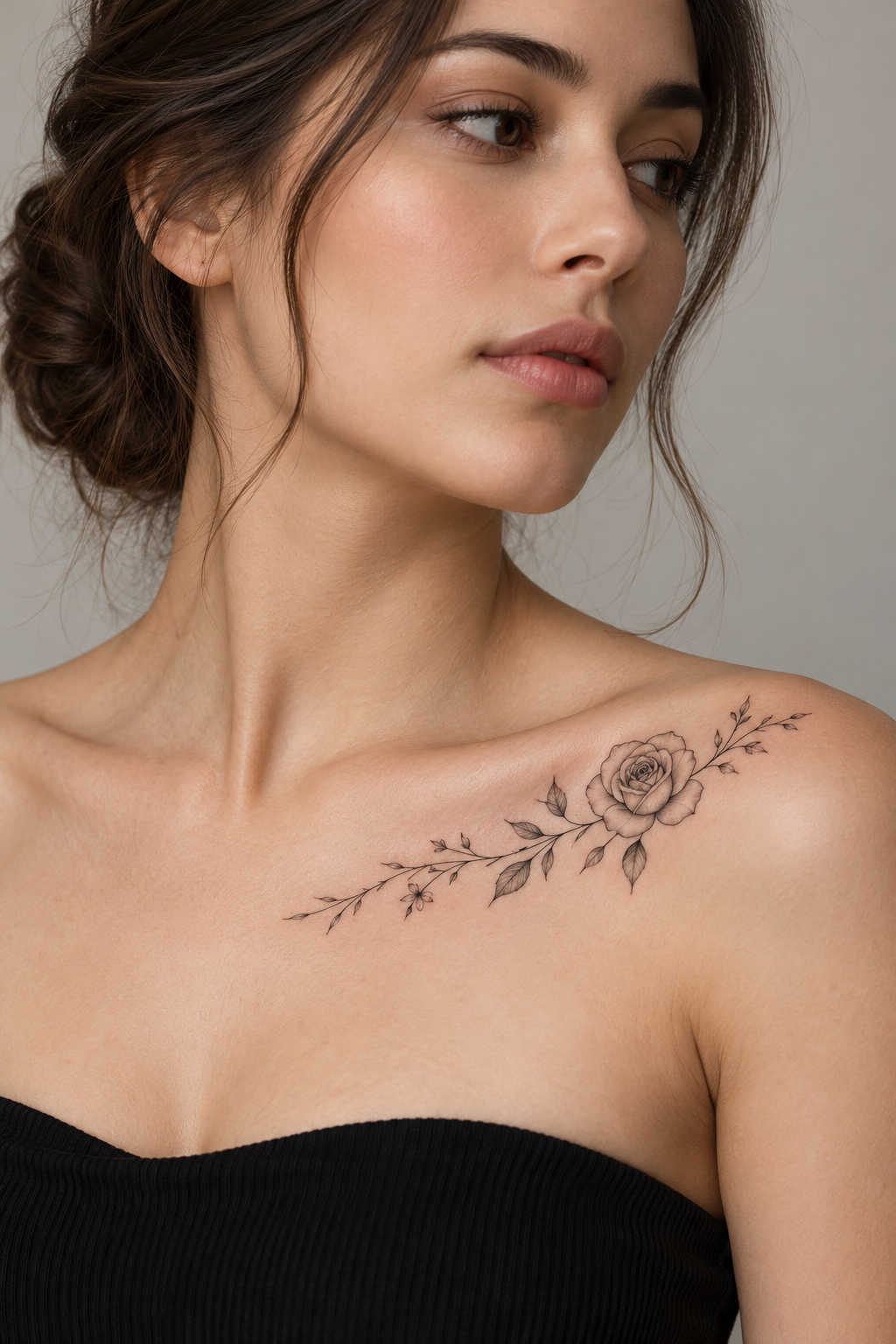 A rose detail collarbone tattoo concept