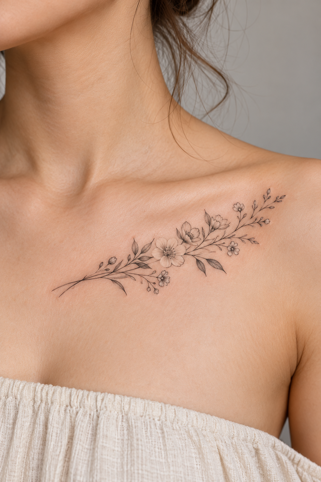 A small bouquet collarbone tattoo concept