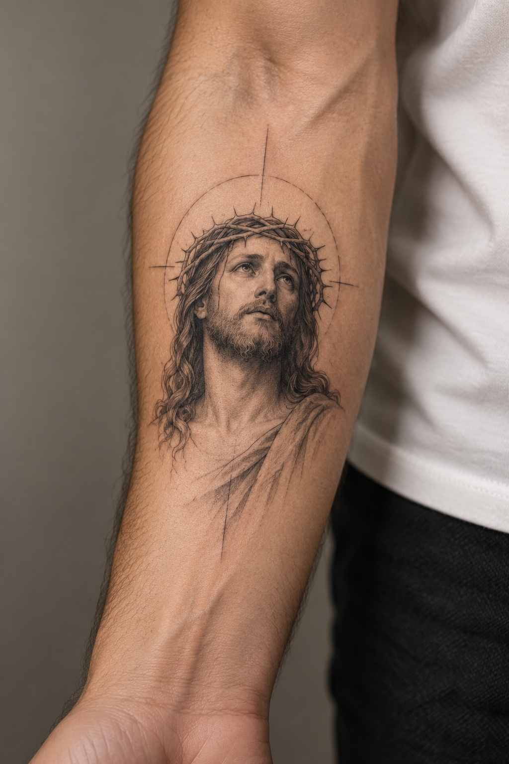 small wrist portrait small Jesus portrait tattoo