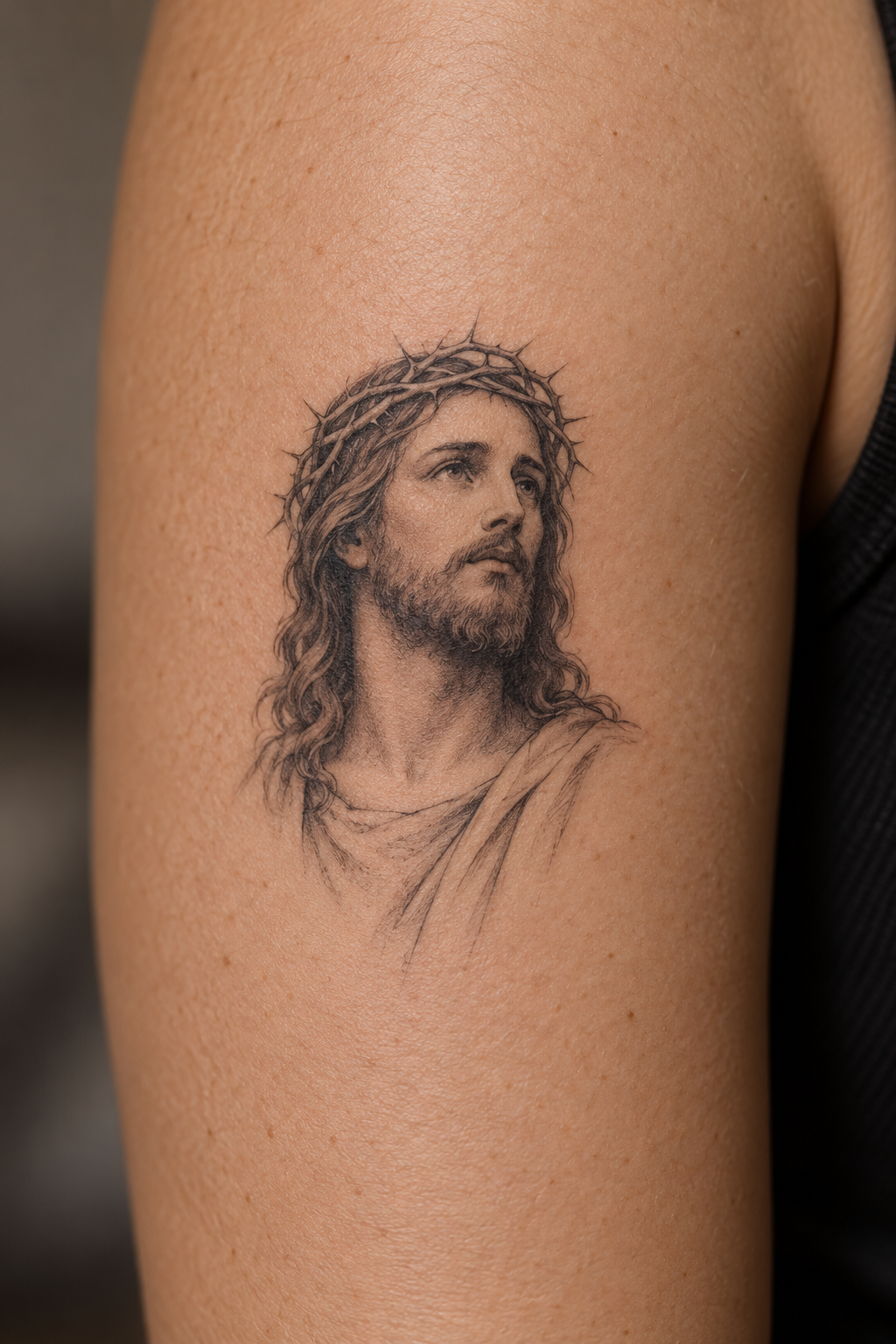 quiet nape portrait small Jesus portrait tattoo