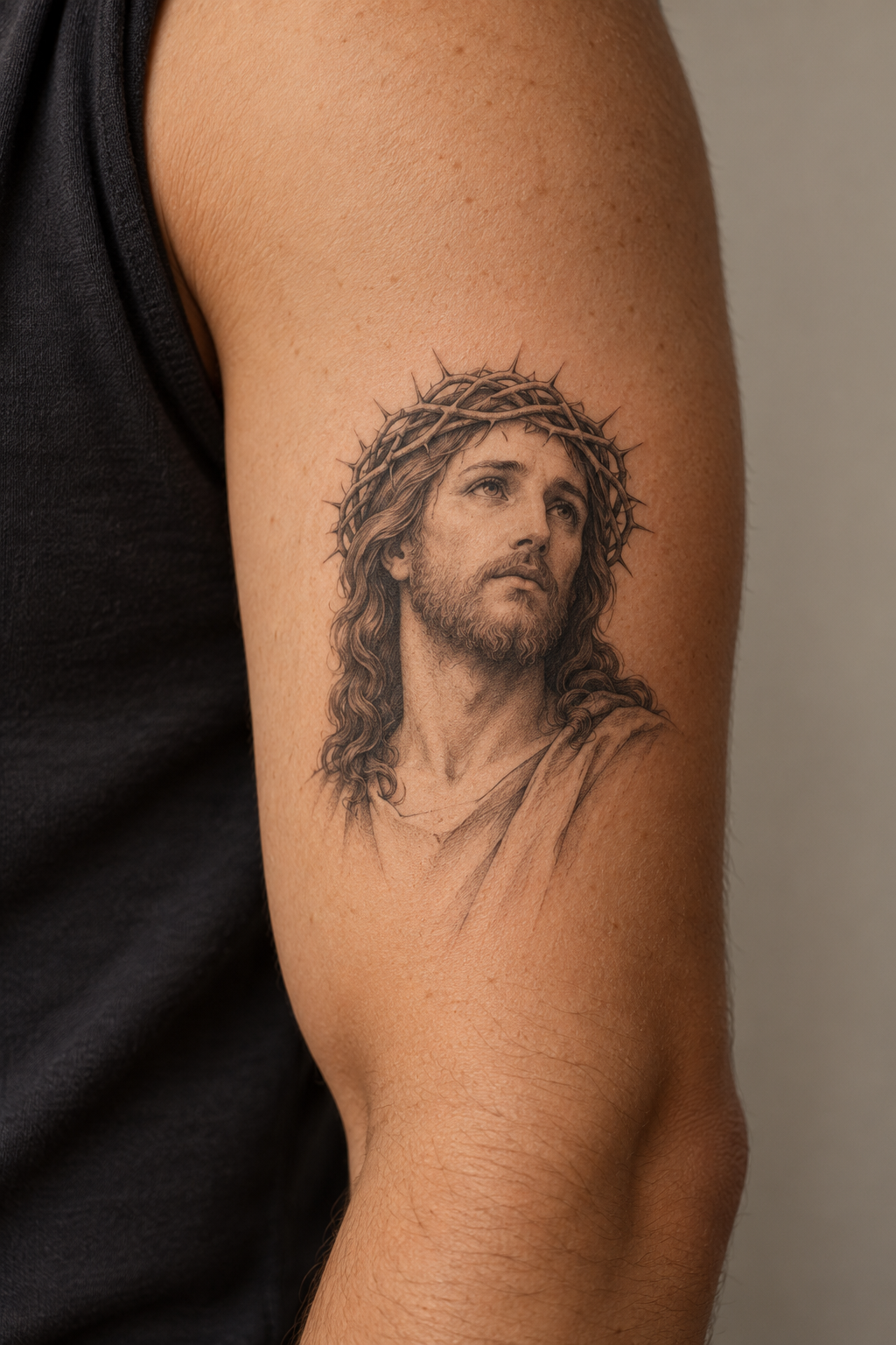 restrained ribcage portrait small Jesus portrait tattoo