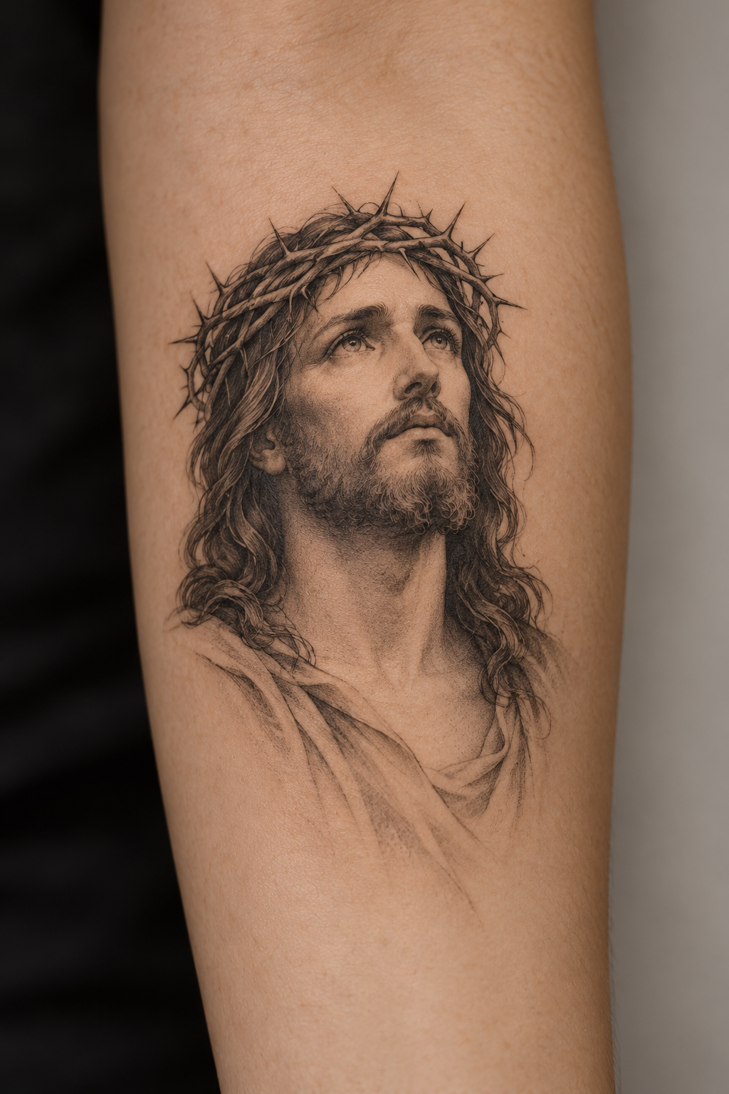 tiny ankle portrait small Jesus portrait tattoo