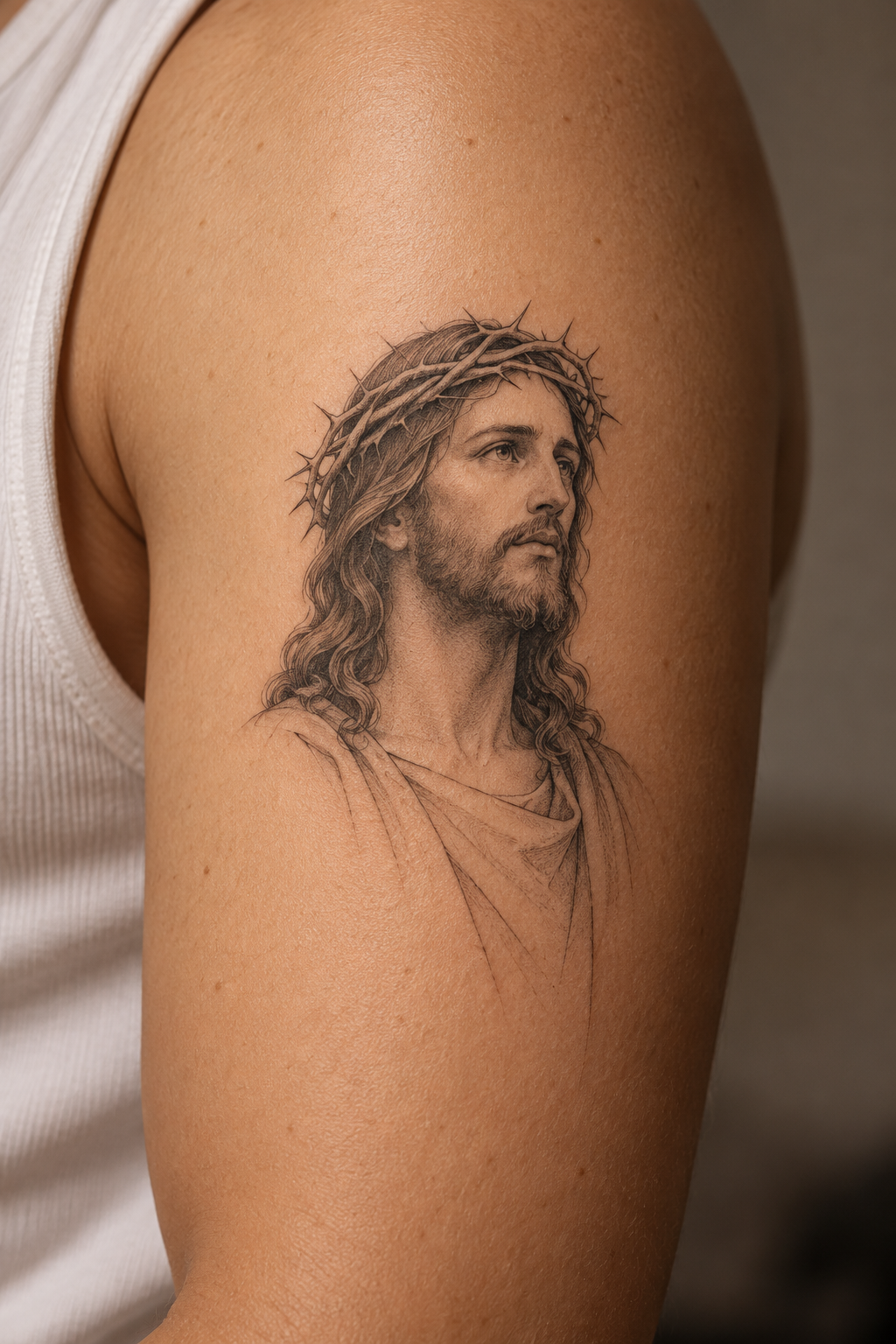 compact rib portrait small Jesus portrait tattoo
