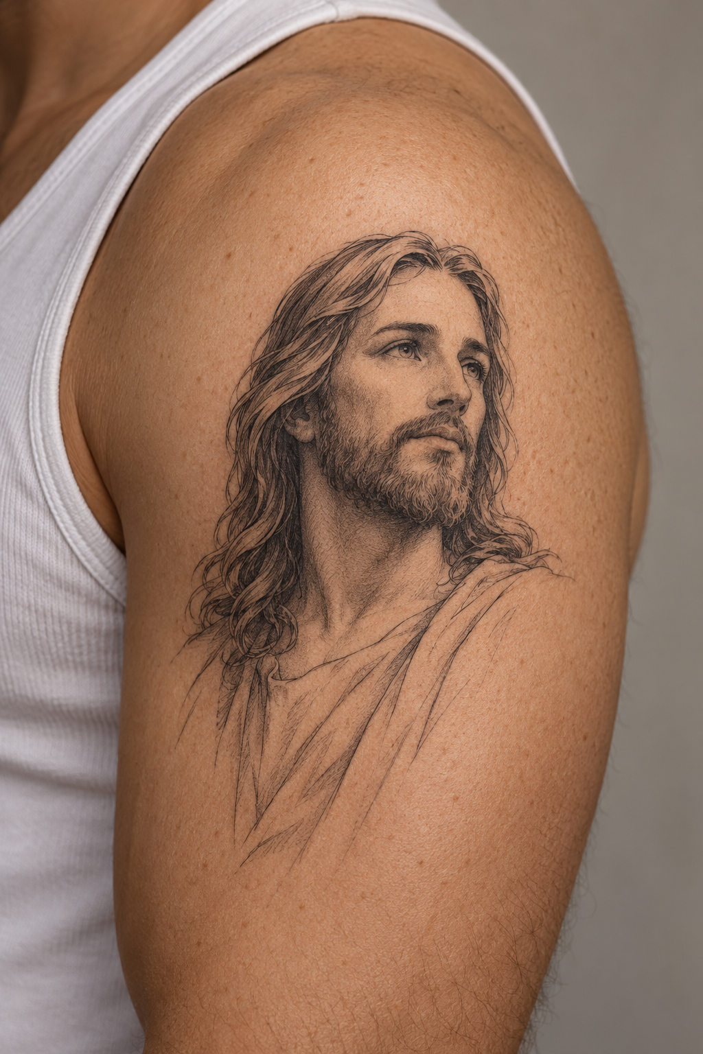 essential-line finger portrait small Jesus portrait tattoo