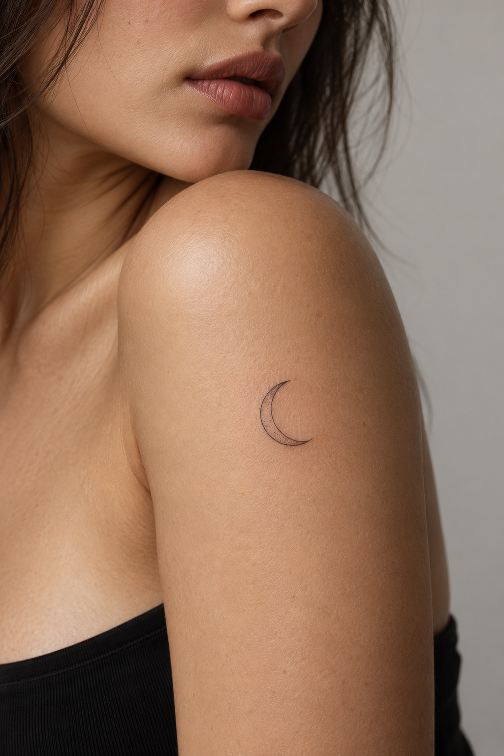 Tiny Meaningful Tattoo Ideas For Women featuring a small crescent moon symbol