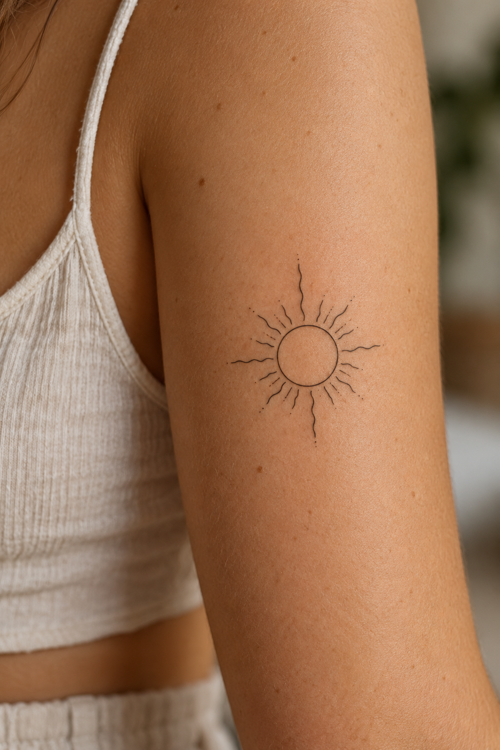 Tiny Meaningful Tattoo Ideas For Women featuring a minimal sun symbol
