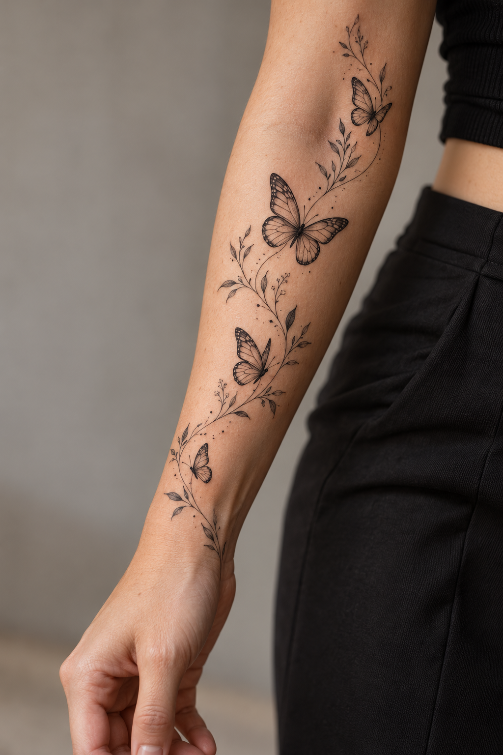 Tiny Meaningful Tattoo Ideas For Women featuring a butterfly trail symbol