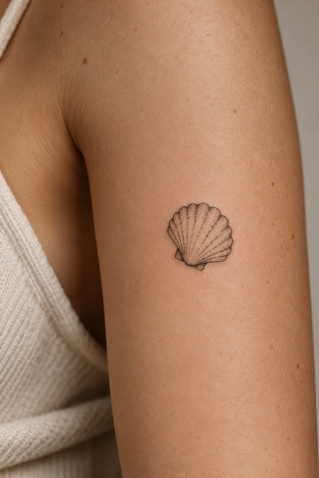 Tiny Meaningful Tattoo Ideas For Women featuring a tiny shell symbol