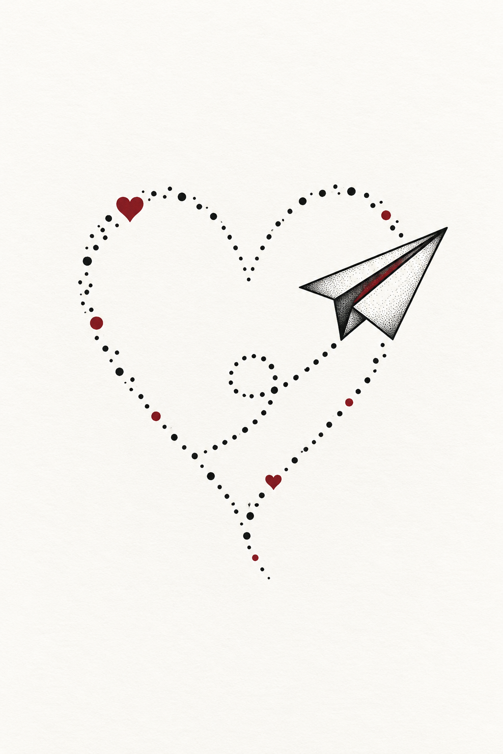 Original dotted heart and plane small tattoo idea