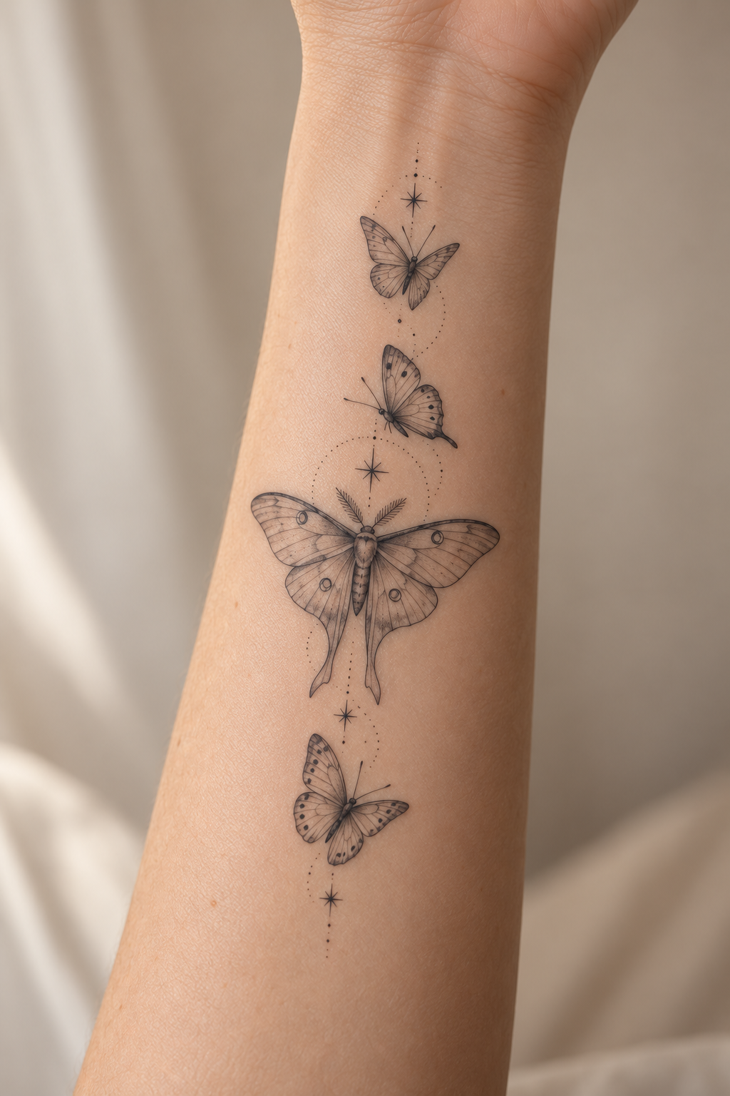 Butterflies stacked on the forearm spiritual animal tattoo idea