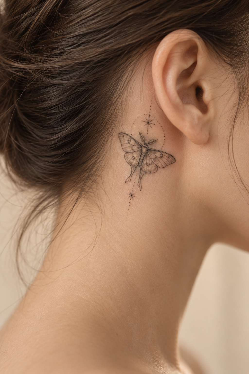 Butterfly behind the ear spiritual animal tattoo idea