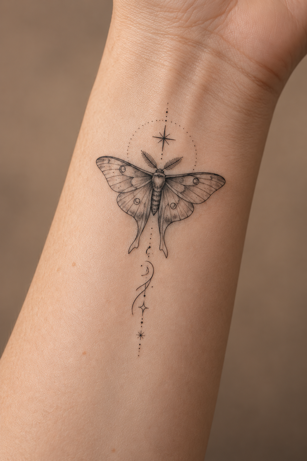 Butterfly with vertical text on the forearm spiritual animal tattoo idea