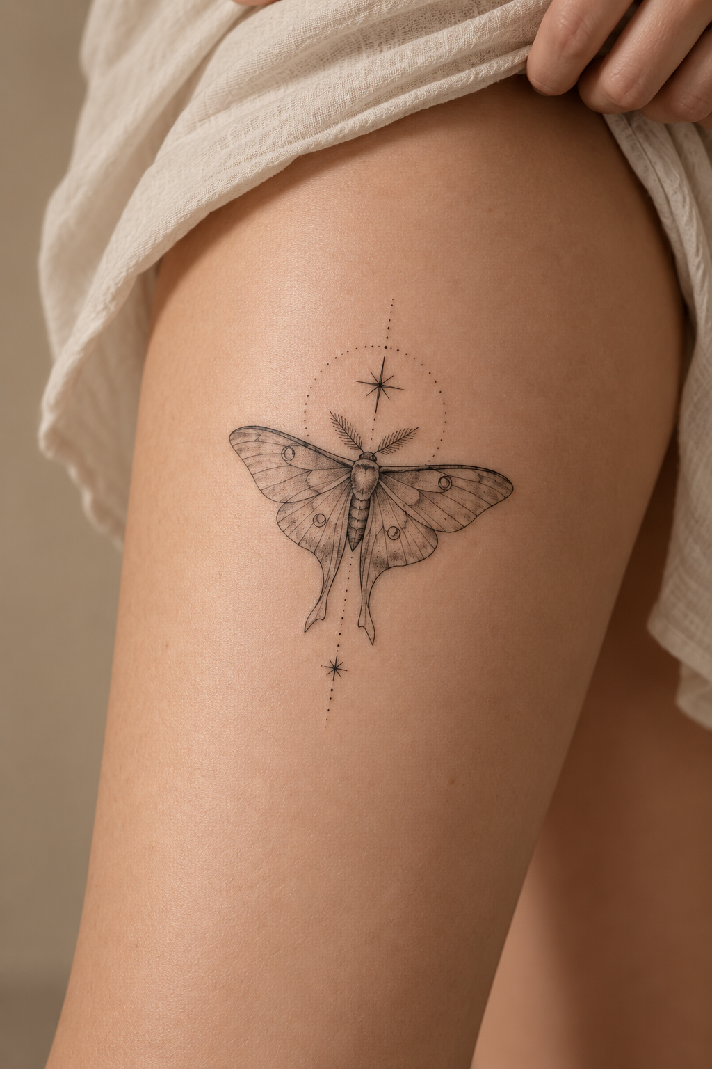 Butterfly on the upper thigh spiritual animal tattoo idea
