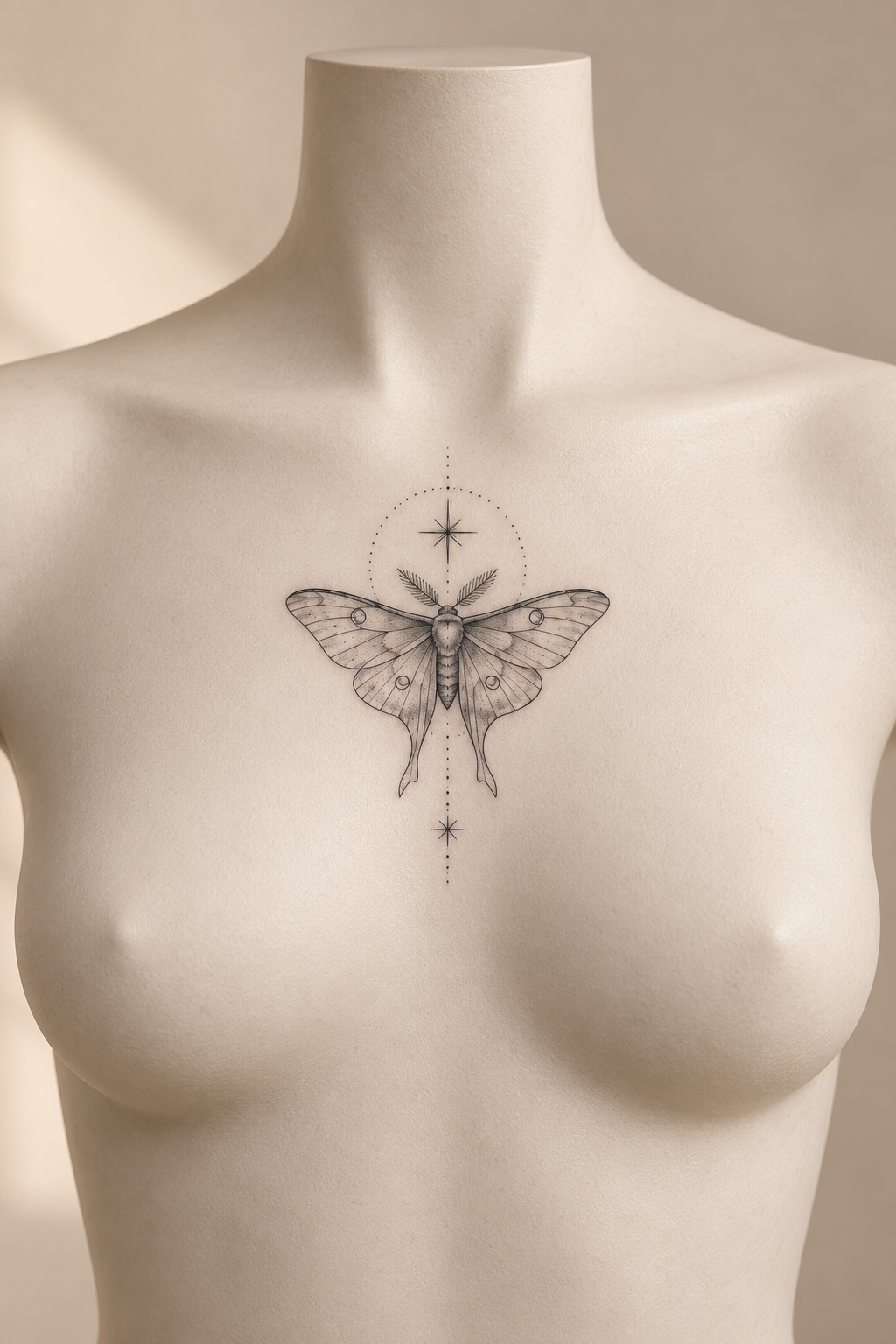 Butterfly centered on the chest spiritual animal tattoo idea