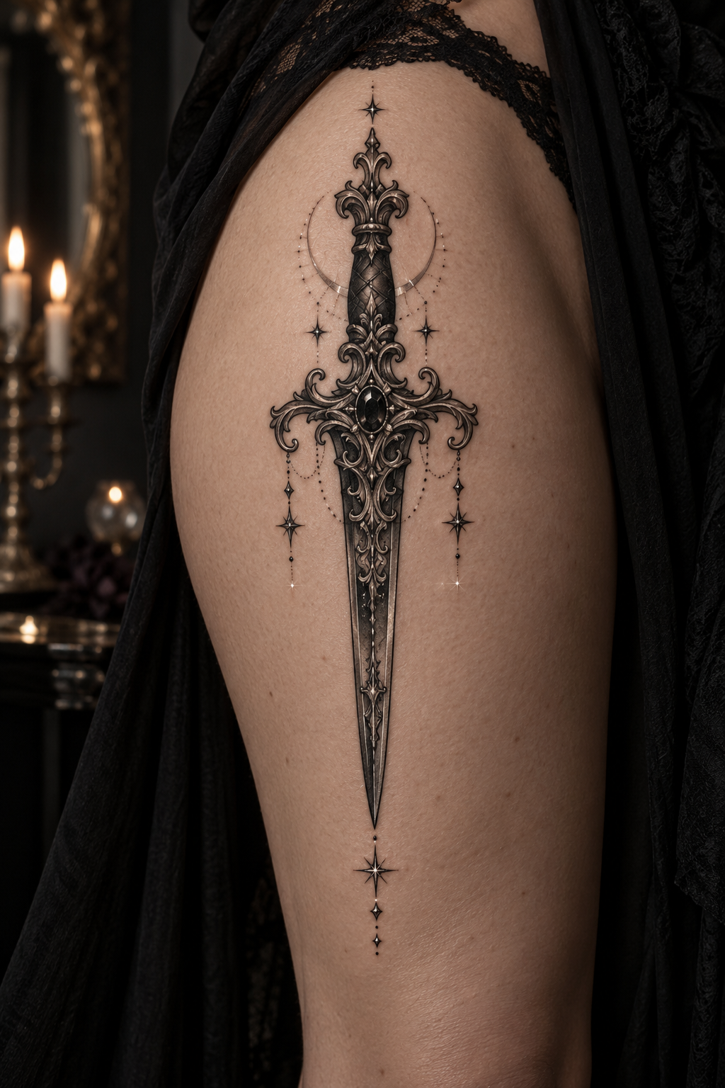 Ornate Dagger with Sparkles gothic tattoo idea