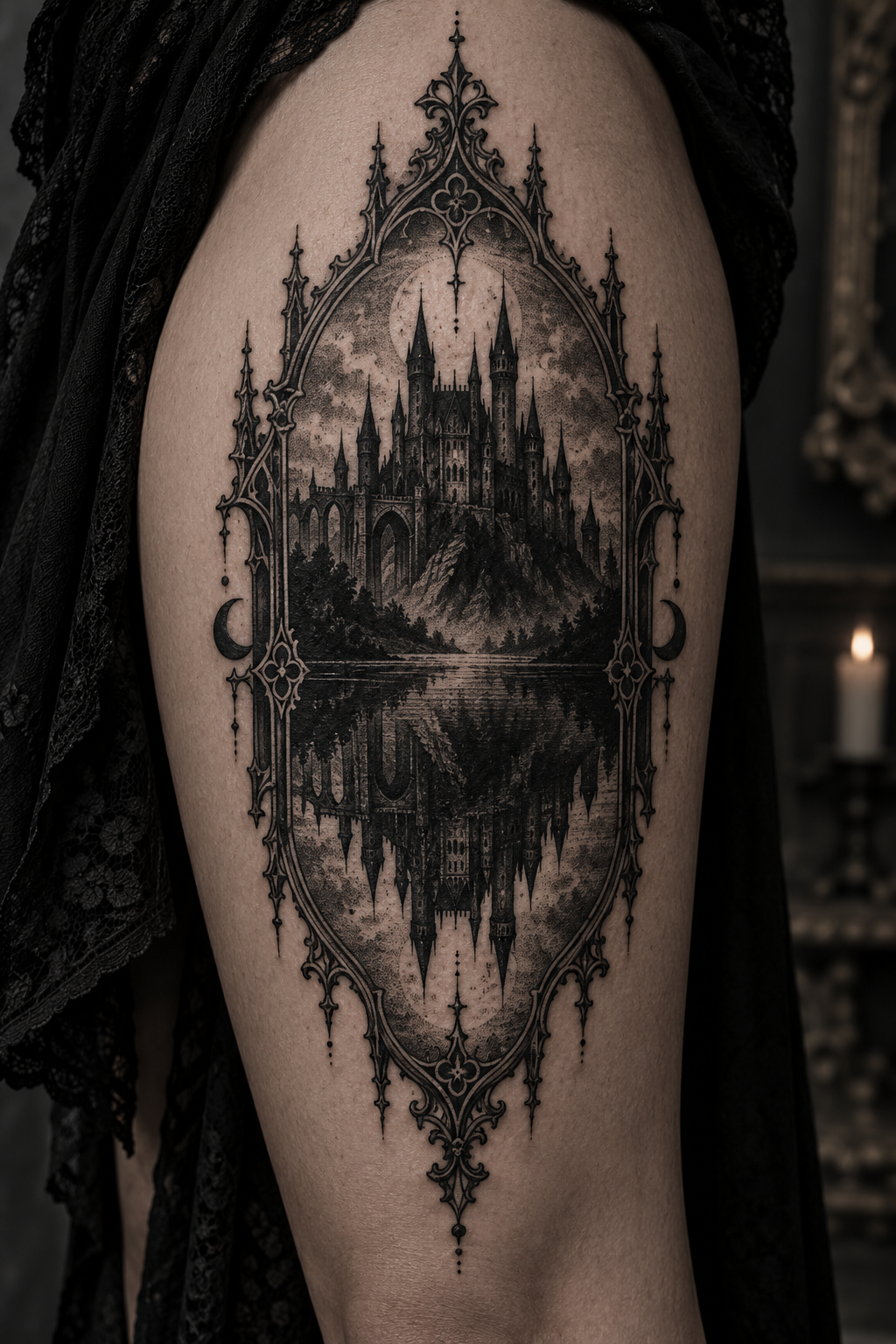 Castle in a Mirror gothic tattoo idea