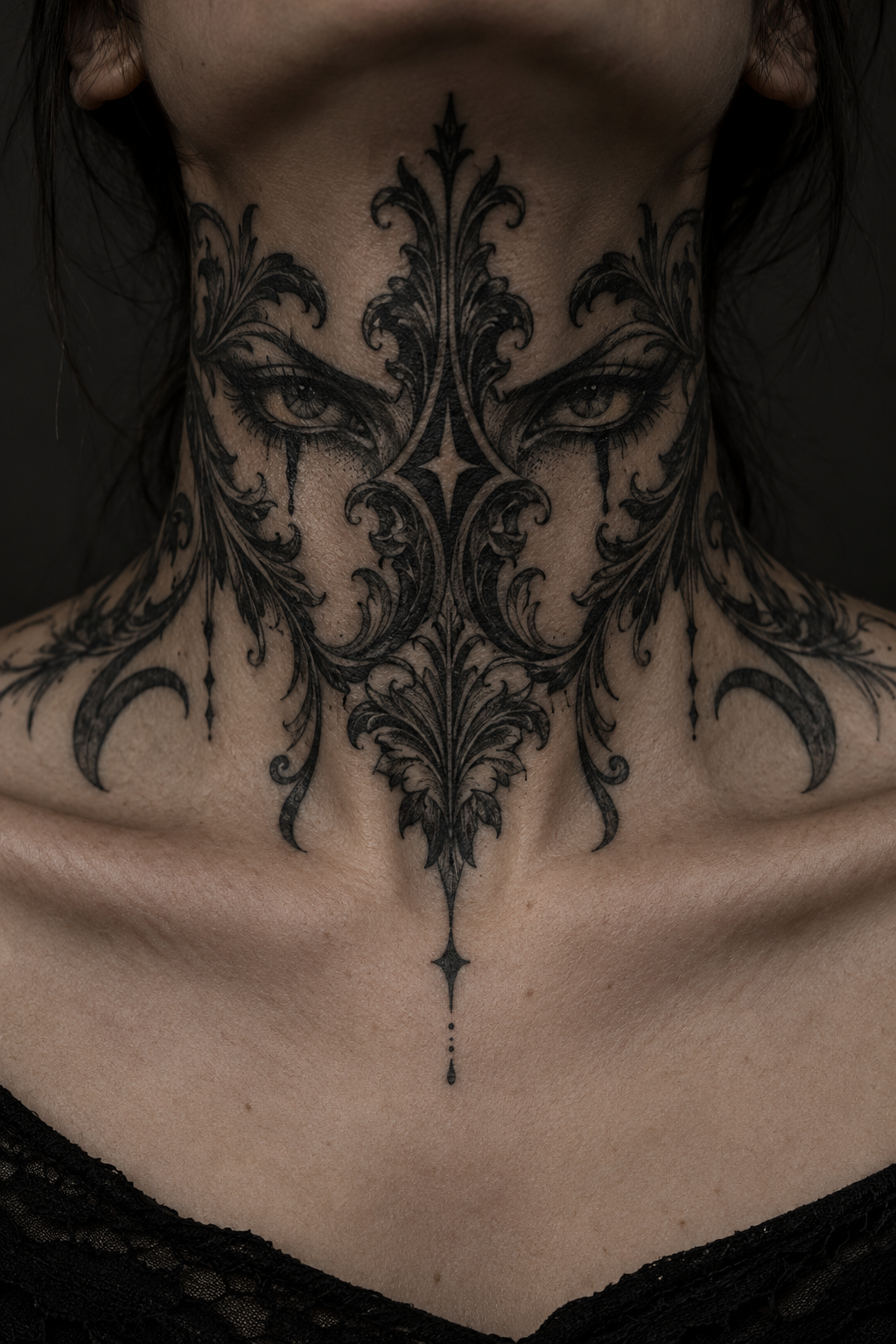 Gothic Eyes Neck Tattoo gothic tattoo idea