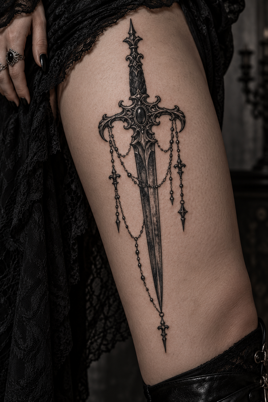 Dagger with Hanging Chains gothic tattoo idea