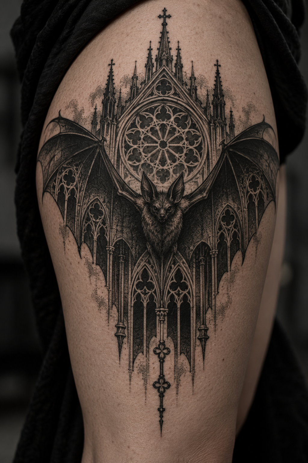 Bat and Cathedral Tattoo gothic tattoo idea