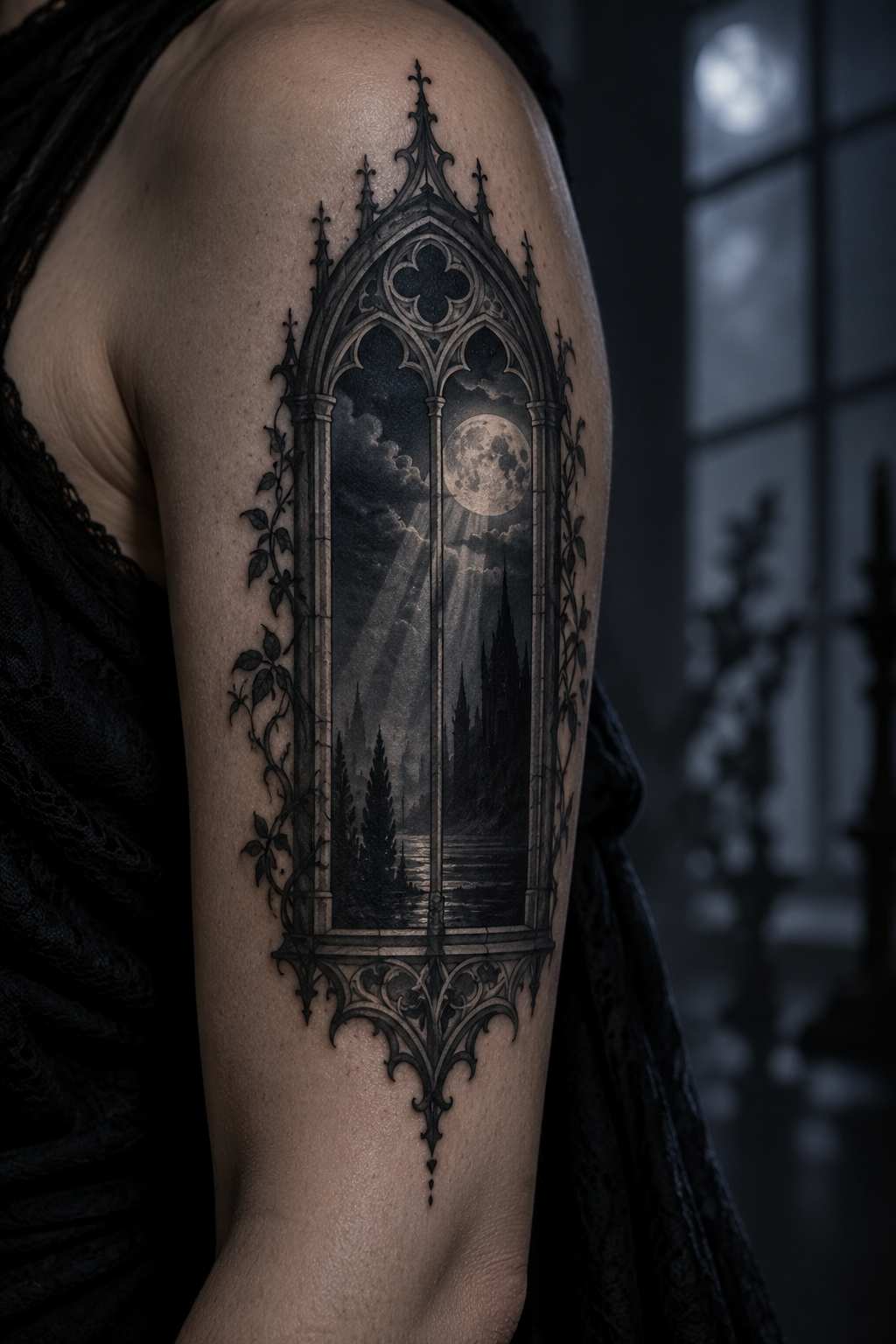 Moonlit Window Tattoo gothic tattoo idea
