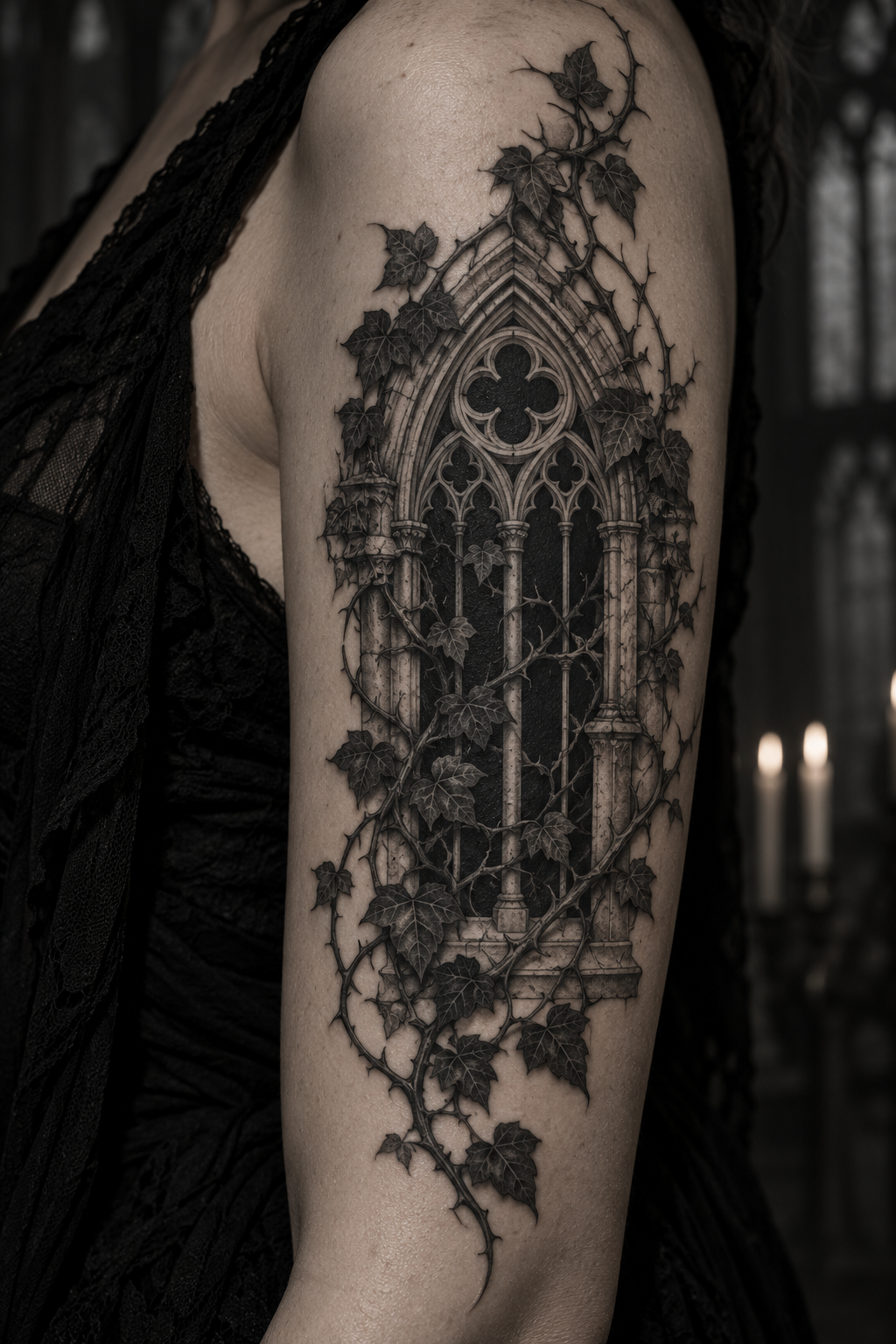 Gothic Ivy Window Tattoo gothic tattoo idea