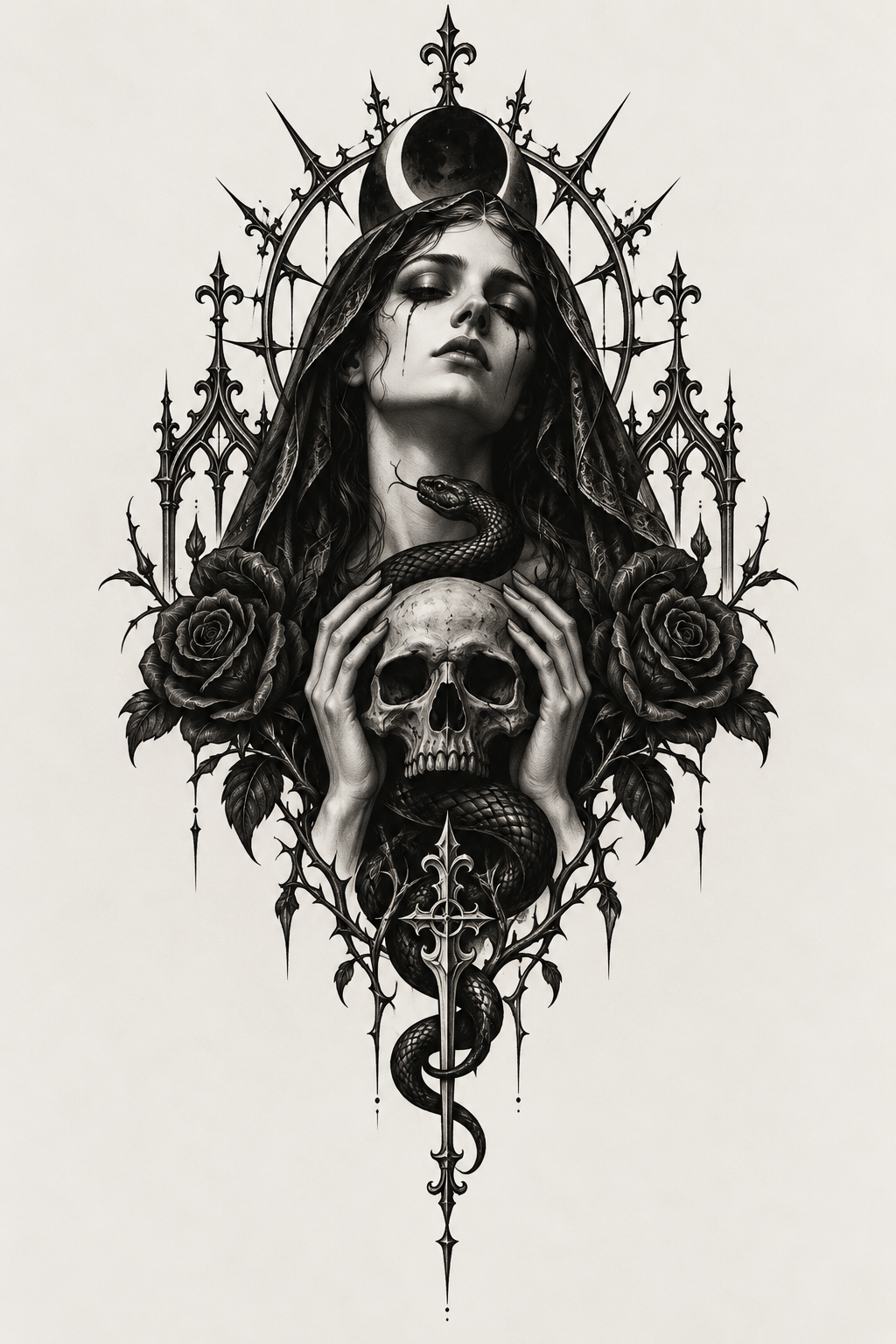 gothic tattoo ideas - Moonlit cathedral window gothic tattoo idea