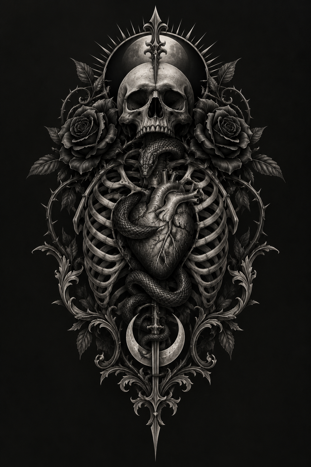 Gothic rose and dagger gothic tattoo idea