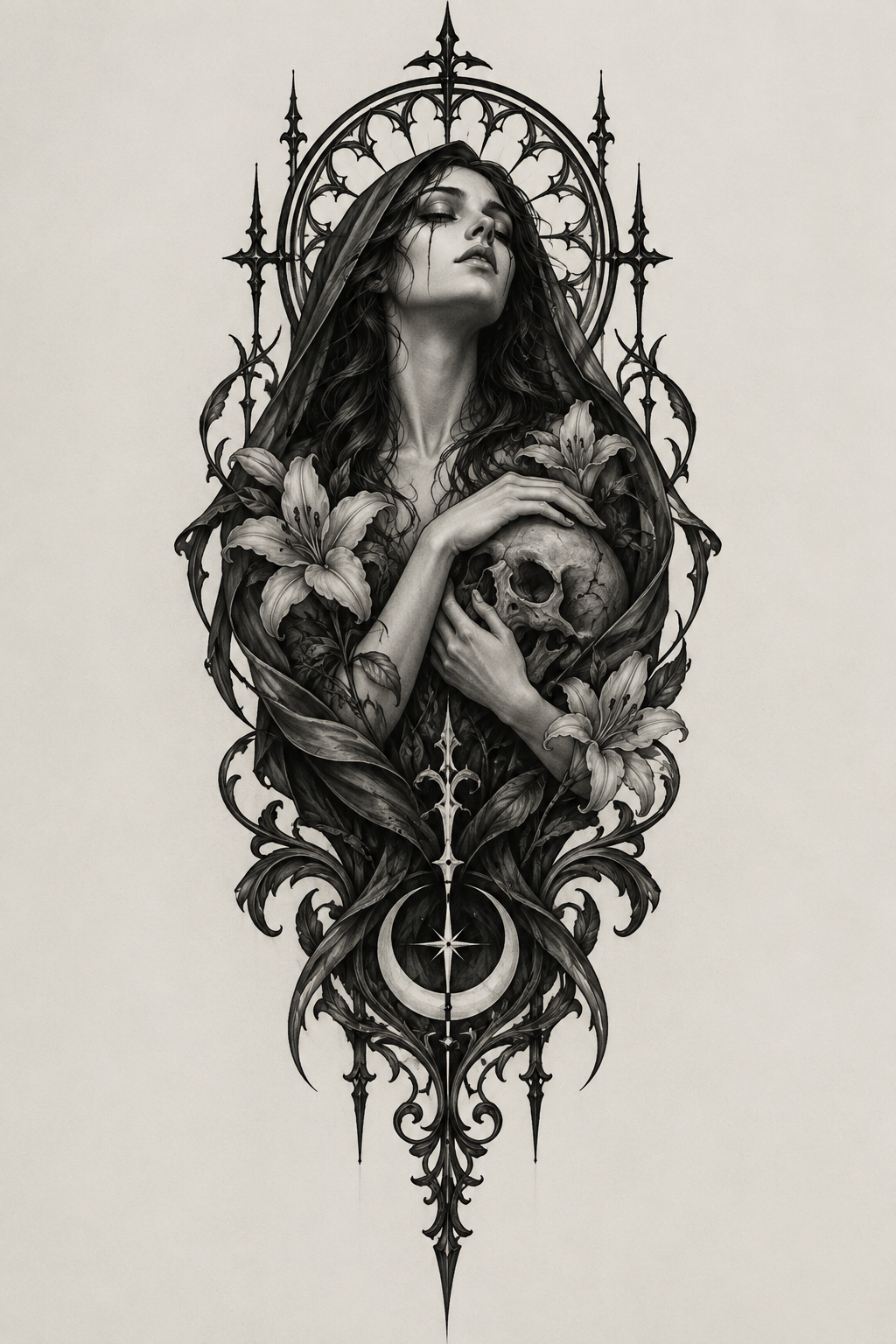 Haunted manor silhouette gothic tattoo idea