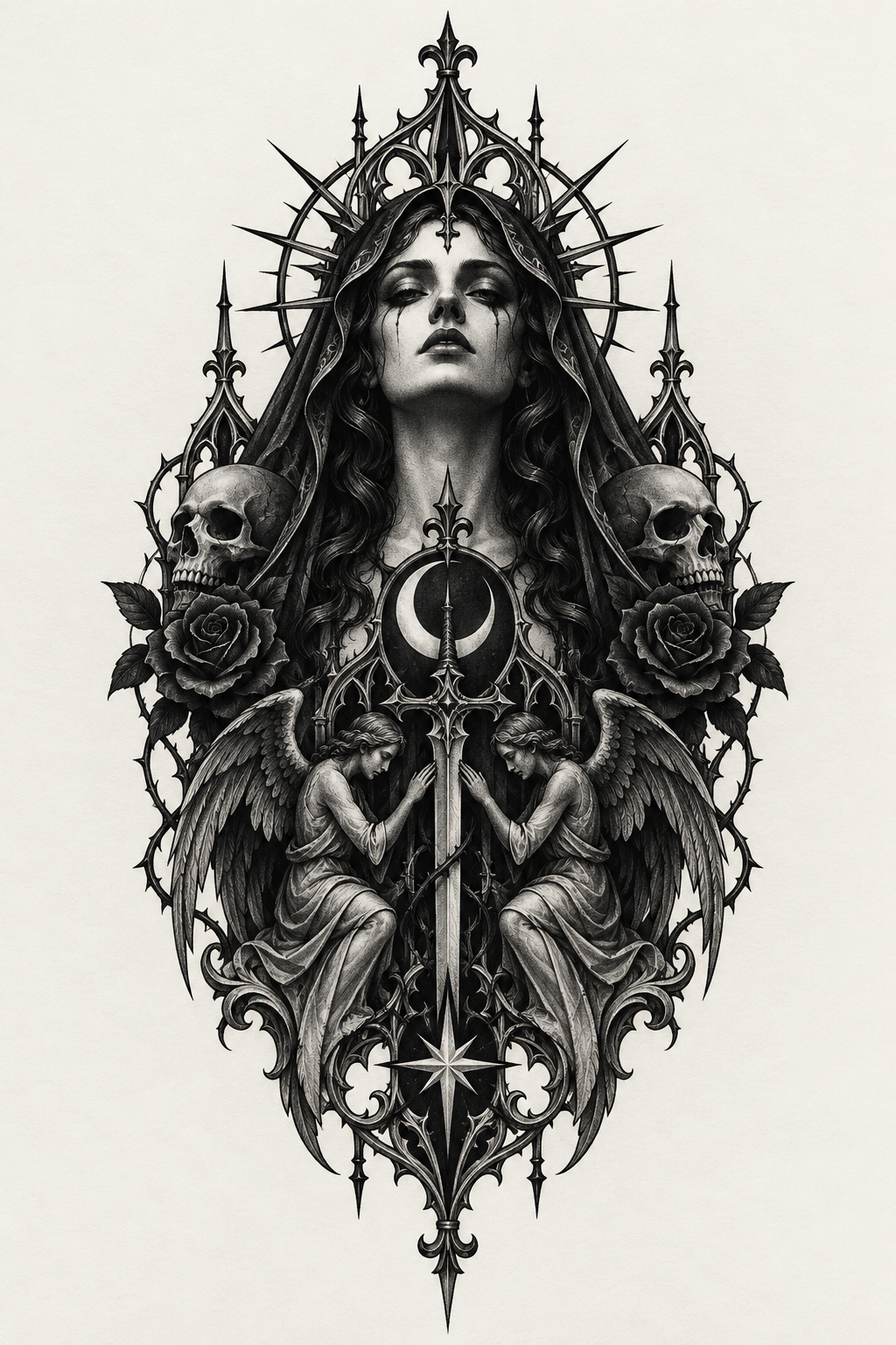 Raven and candle composition gothic tattoo idea