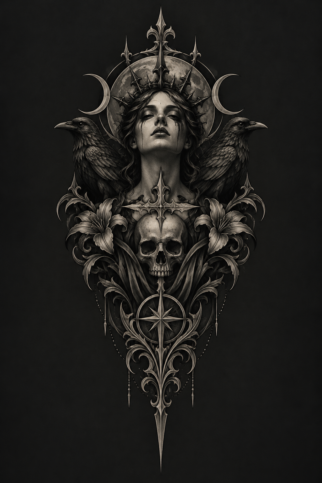 Coffin-shaped ornamental frame gothic tattoo idea