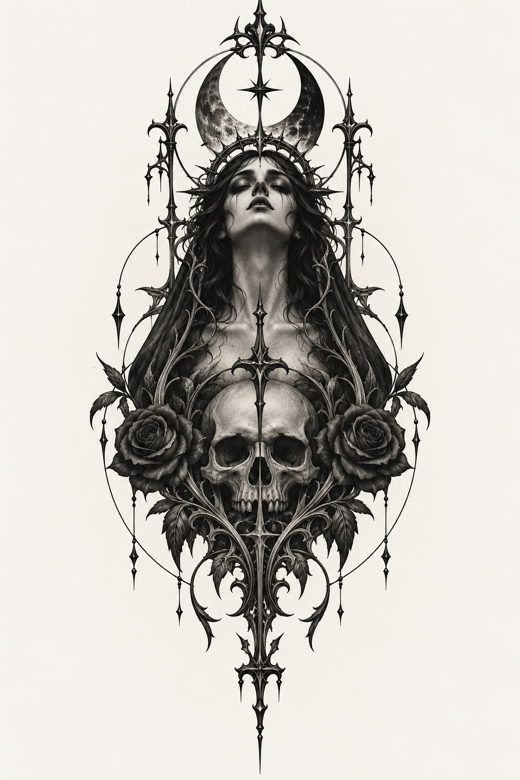 Black cat in a gothic window gothic tattoo idea