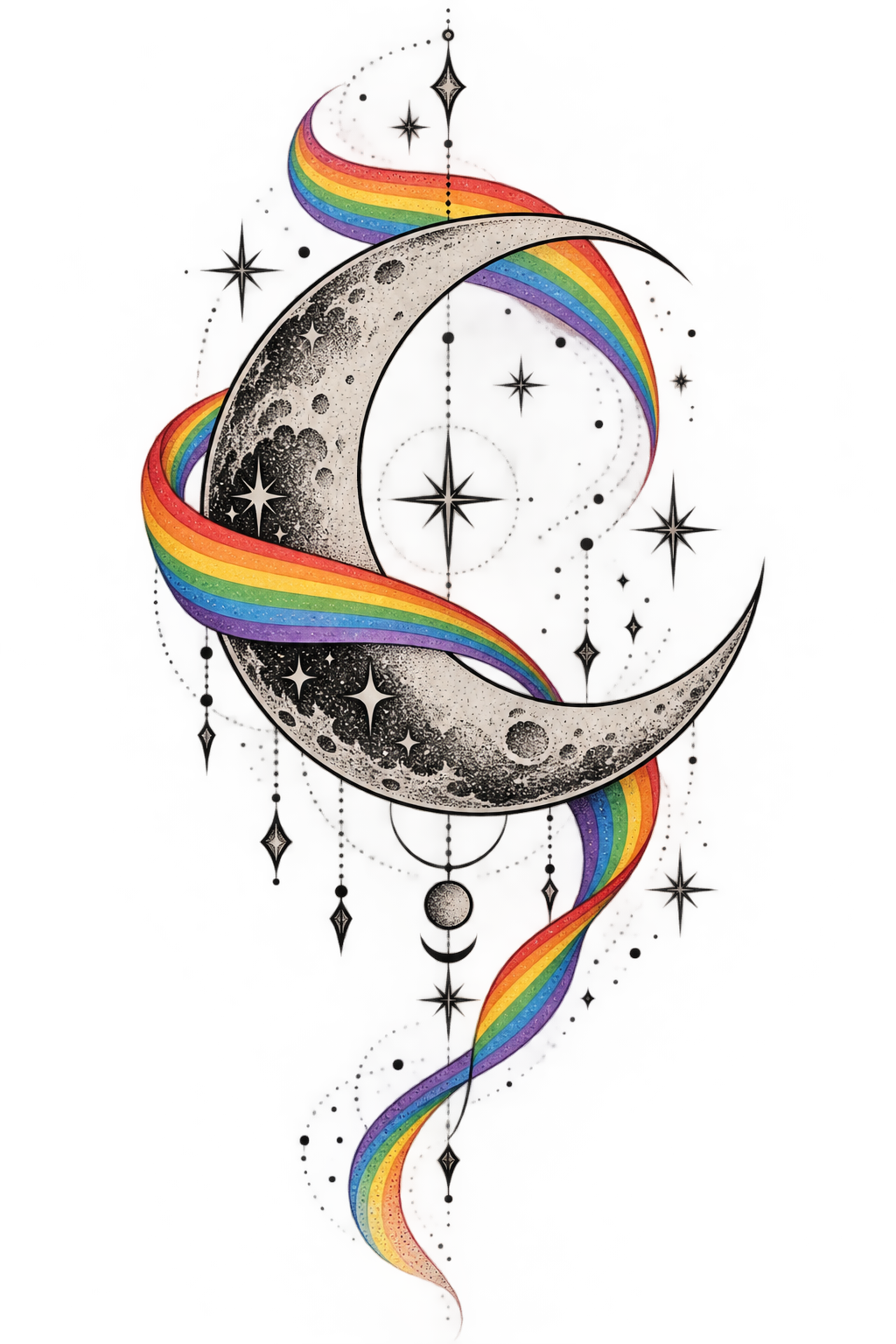 LGBT pride tattoo ideas: Pride moon and rainbow