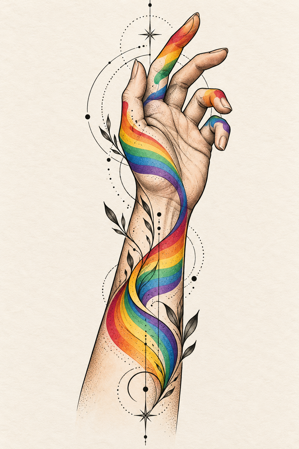 LGBT pride tattoo ideas: Hand in pride colors