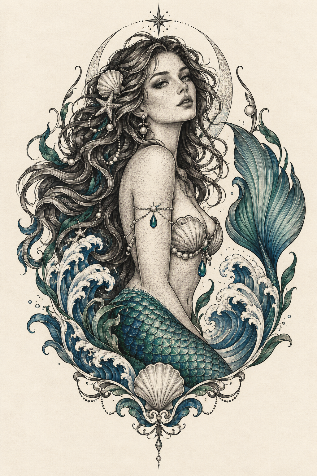 mermaid tattoo ideas for women: mermaid portrait