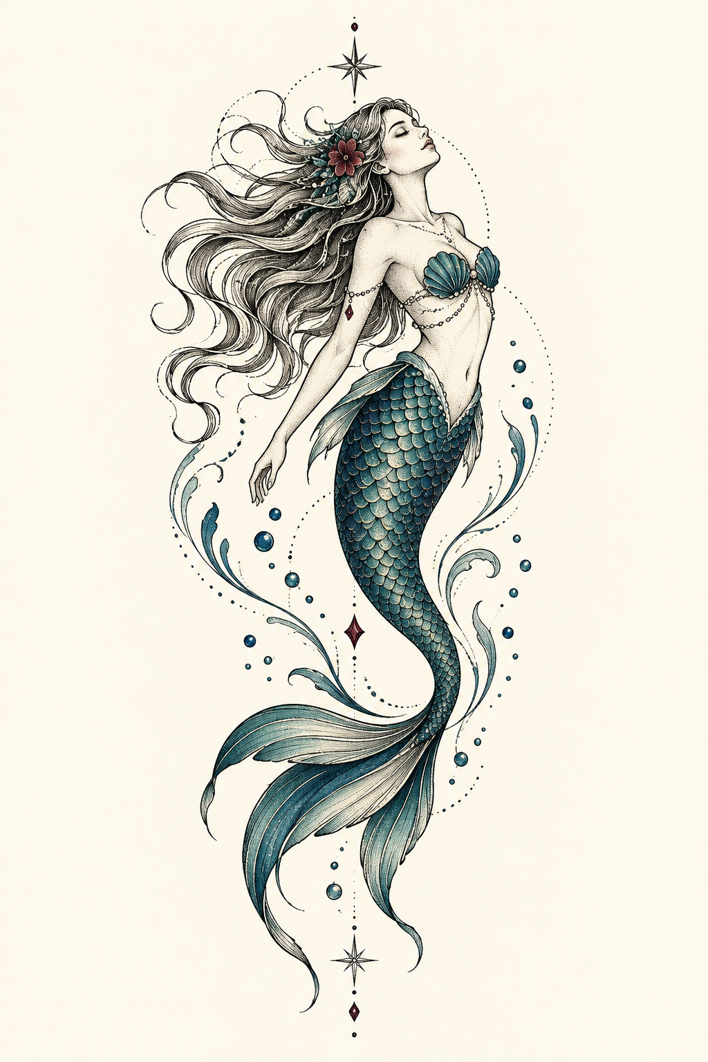 mermaid tattoo ideas for women: minimal mermaid