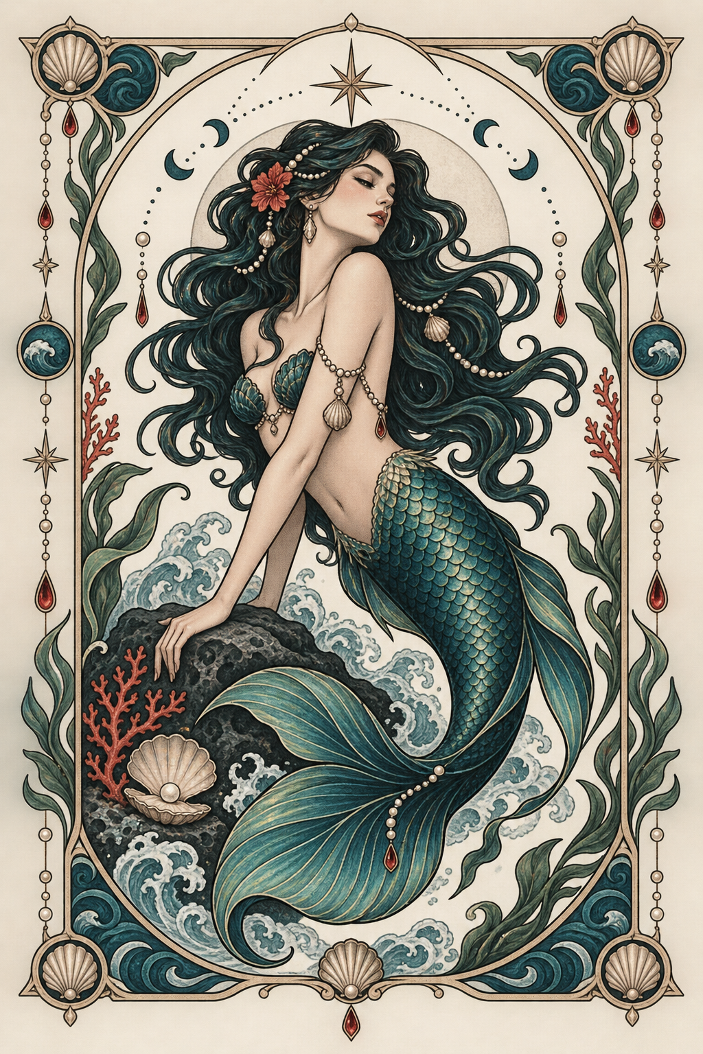 mermaid tattoo ideas for women: mermaid in a frame