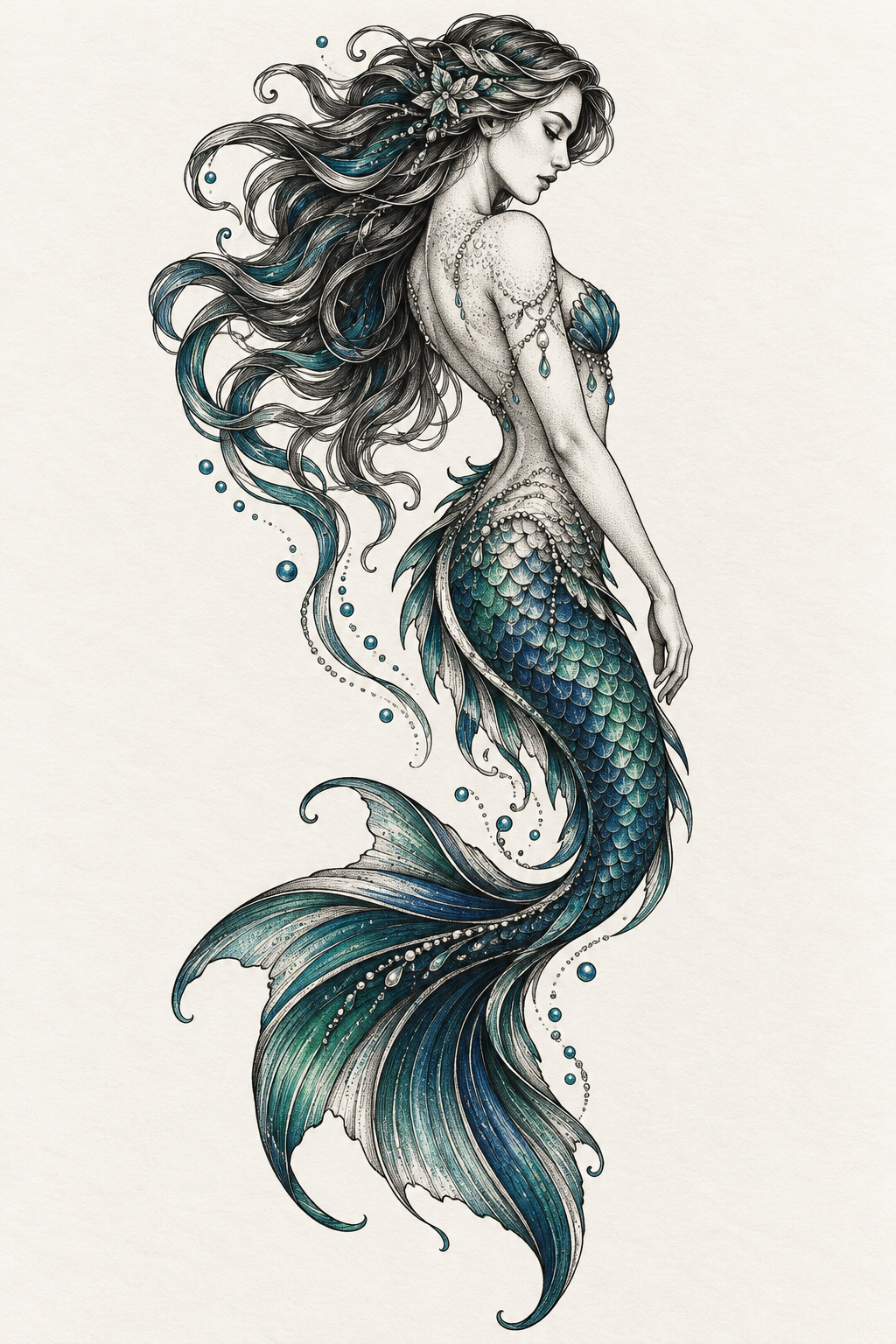 mermaid tattoo ideas for women: mermaid profile