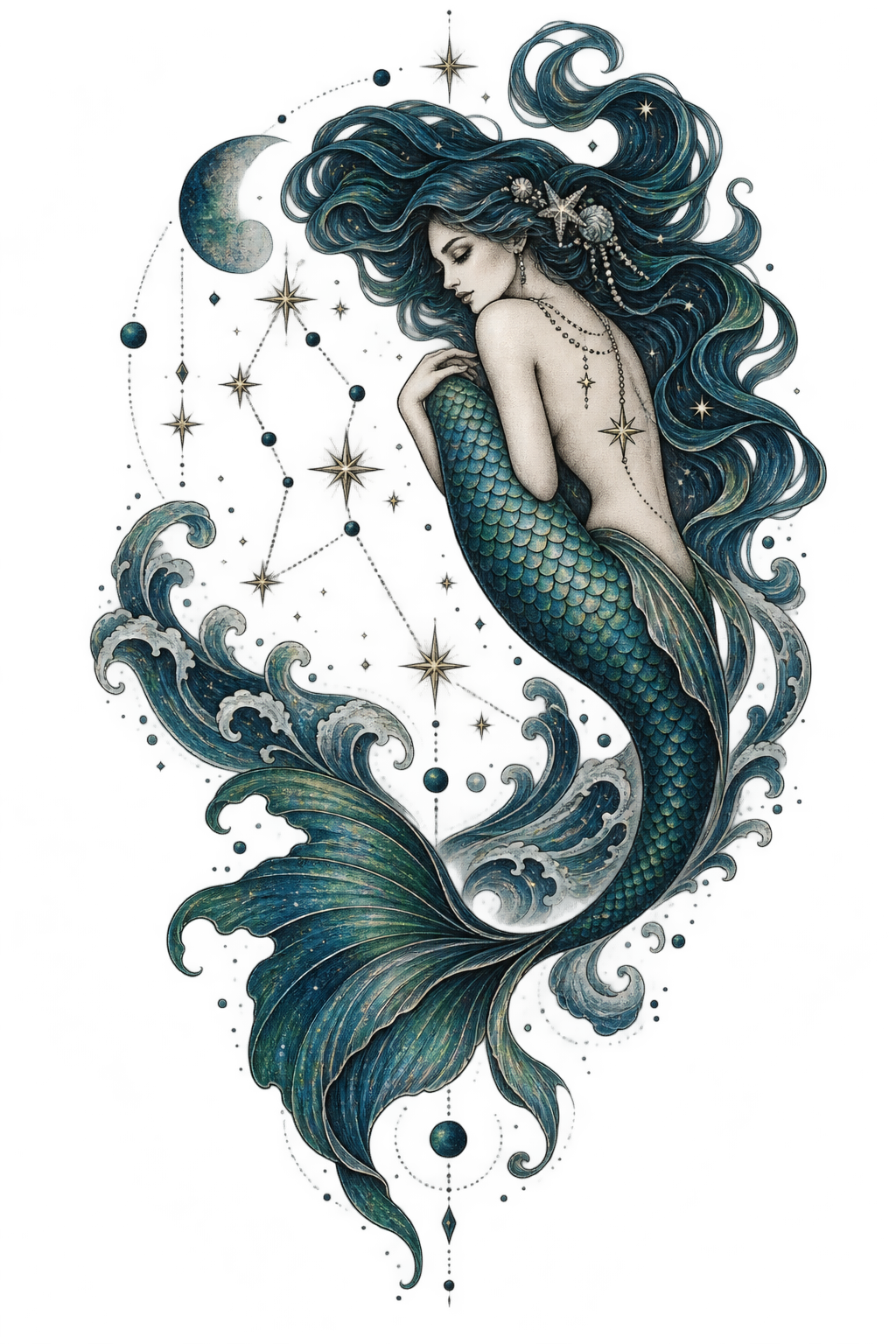 mermaid tattoo ideas for women: mermaid constellation