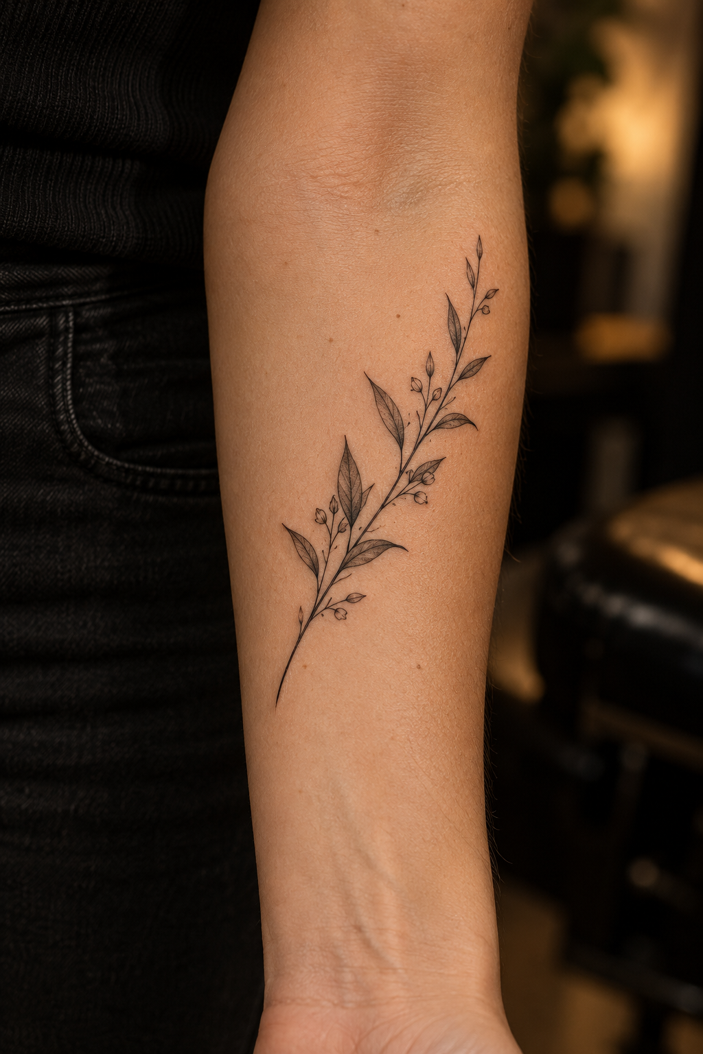 small dainty tattoo ideas: Tiny botanical sprig