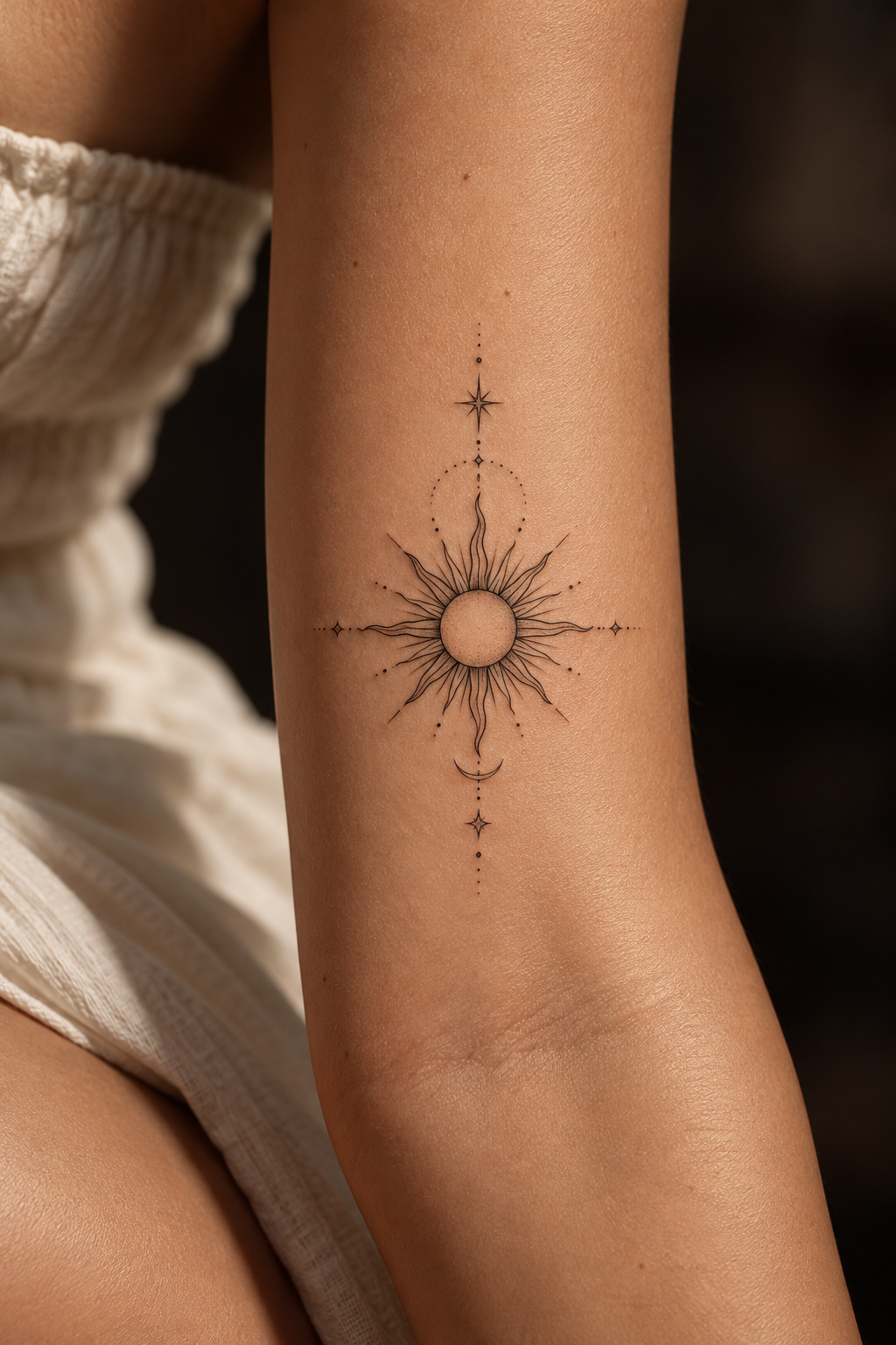 small dainty tattoo ideas: Miniature sun