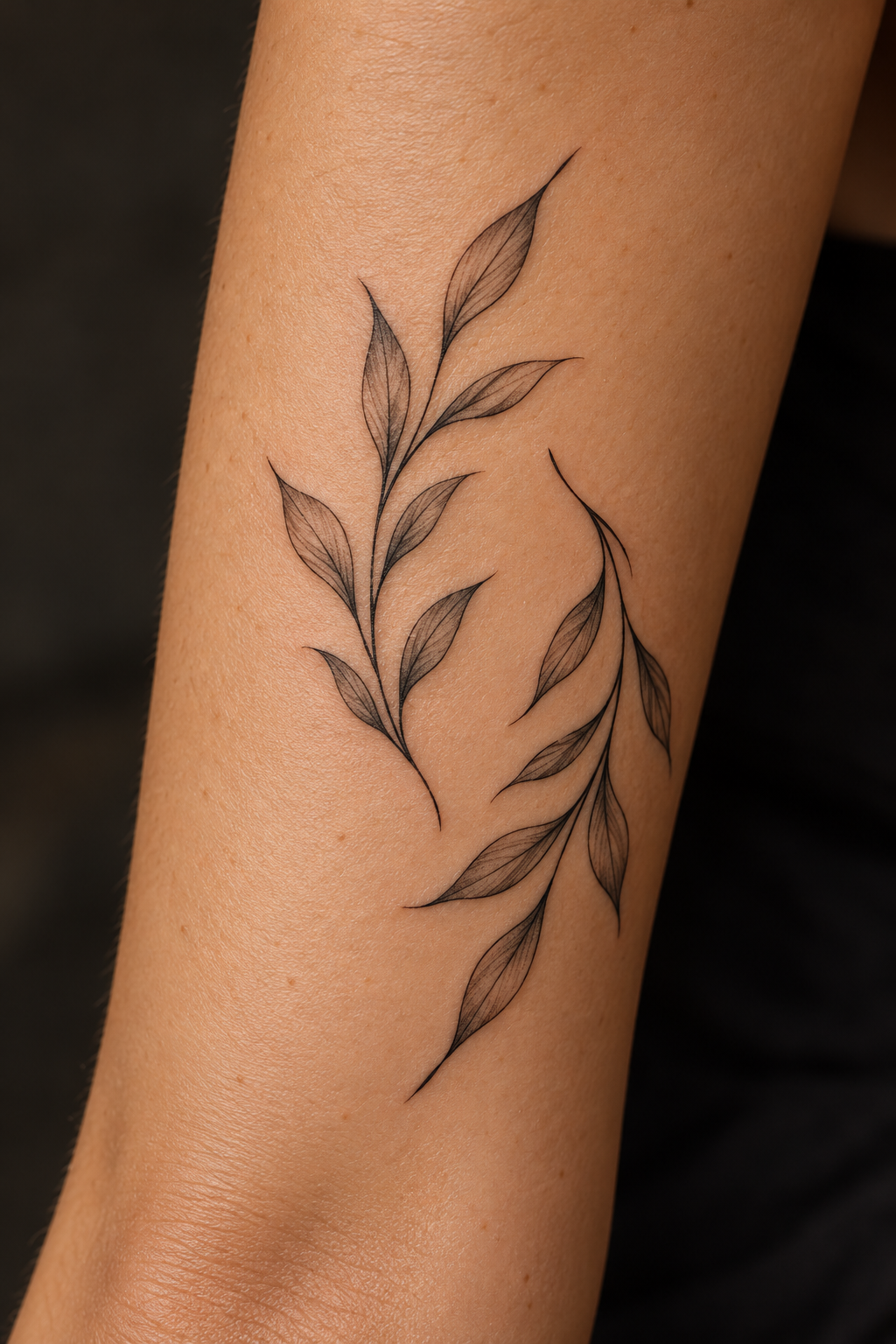 small dainty tattoo ideas: Delicate leaf pair